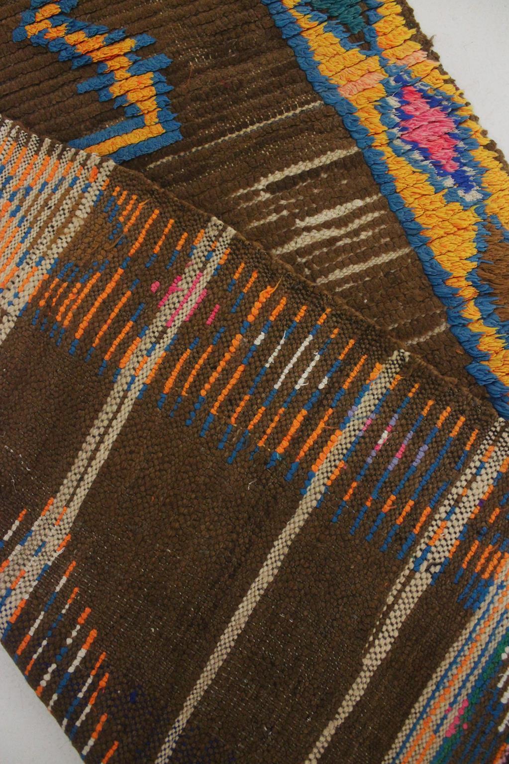 Vintage Moroccan Boujad runner rug - Brown/pink/blue - 3.2x7.5feet / 97x228cm For Sale 6