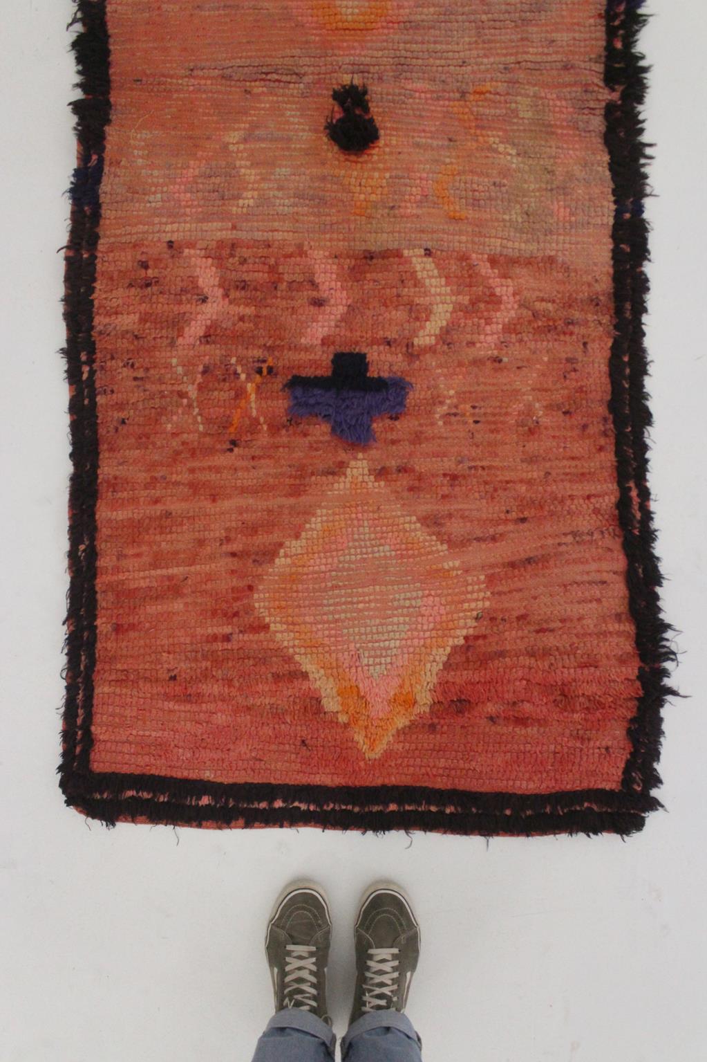 20th Century Vintage Moroccan Boujad runner rug - Orange-pink - 3x8.1feet / 93x247cm For Sale
