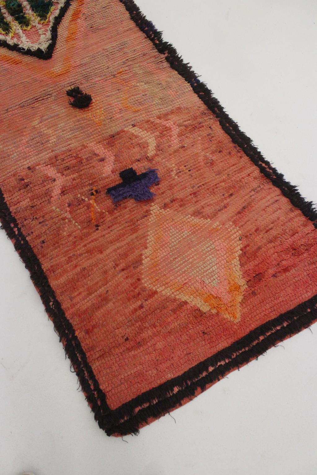 Vintage Moroccan Boujad runner rug - Orange-pink - 3x8.1feet / 93x247cm For Sale 2