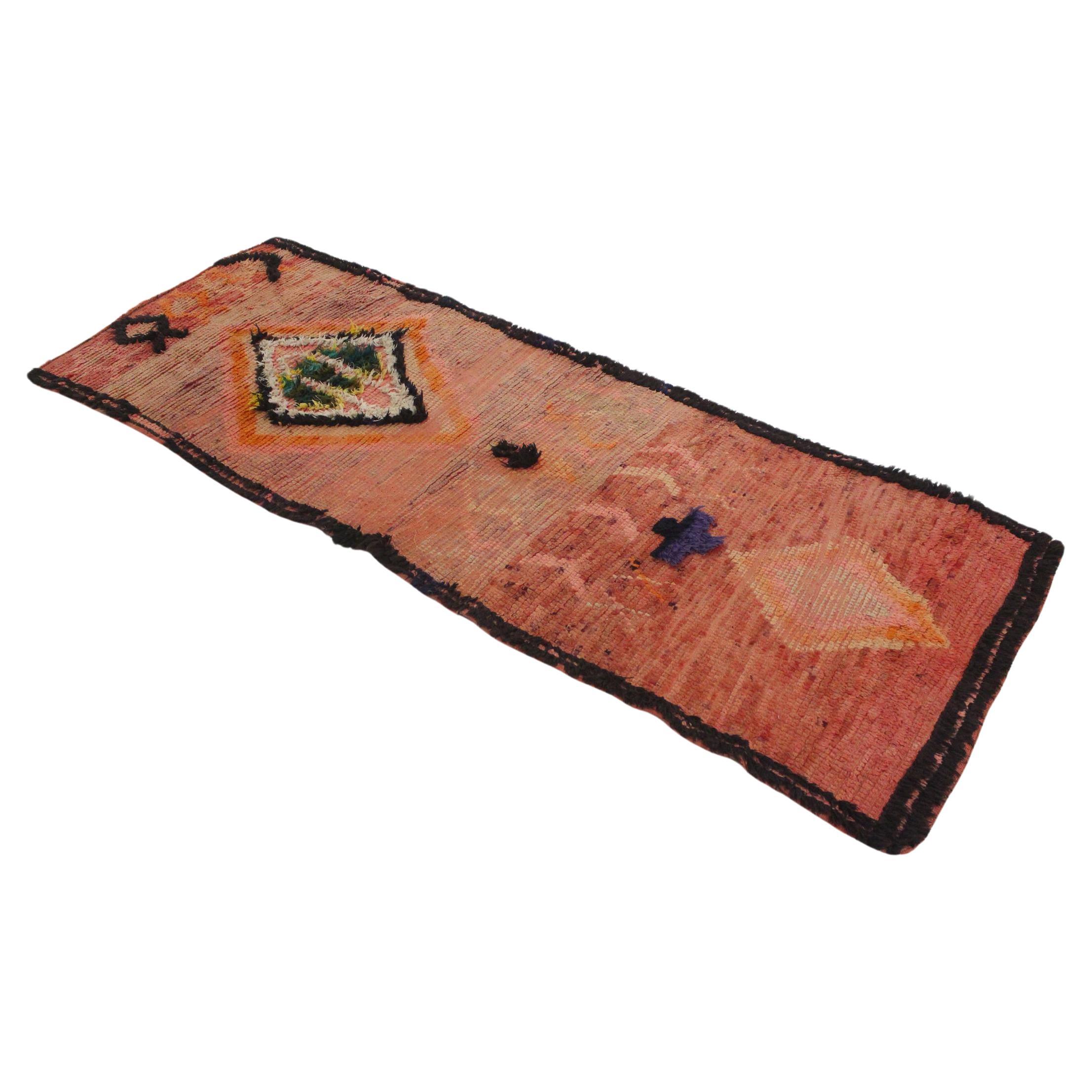 Vintage Moroccan Boujad runner rug - Orange-pink - 3x8.1feet / 93x247cm For Sale