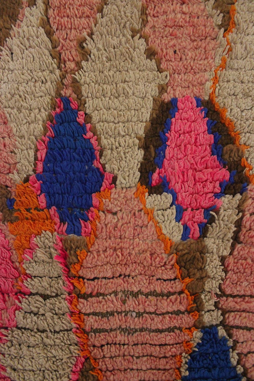Vintage Moroccan Boujad runner rug - Pink/brown/blue - 3.2x10feet / 97x307cm For Sale 3