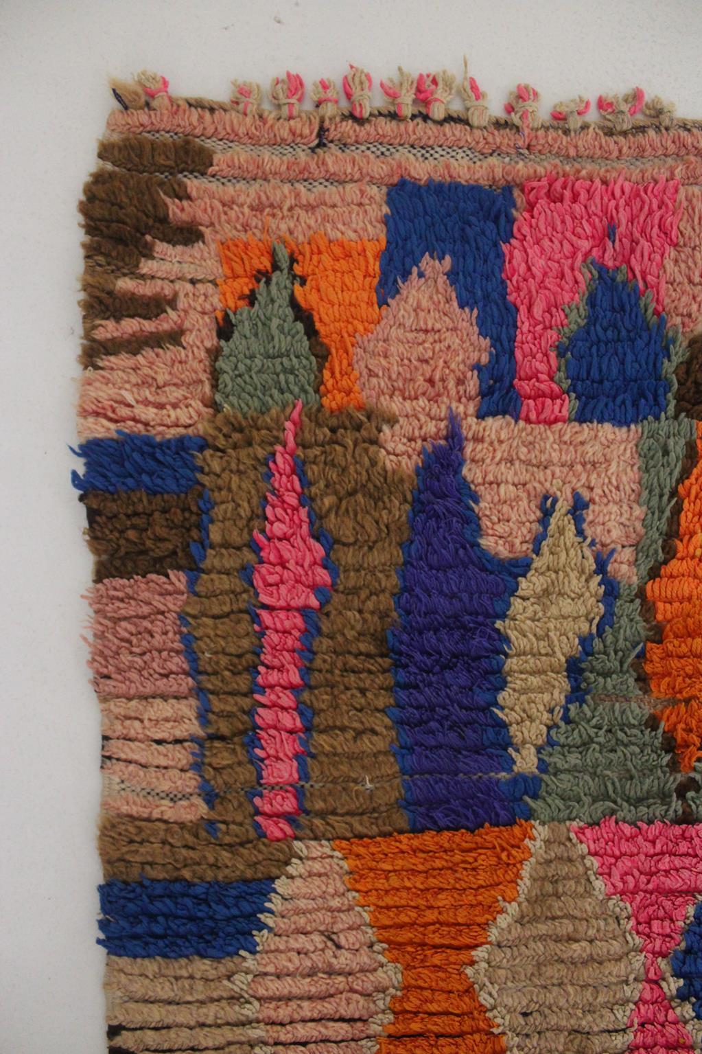 Vintage Moroccan Boujad runner rug - Pink/brown/blue - 3.2x10feet / 97x307cm For Sale 5
