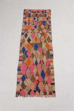 Vintage Moroccan Boujad runner rug - Pink/brown/blue - 3.2x10feet / 97x307cm