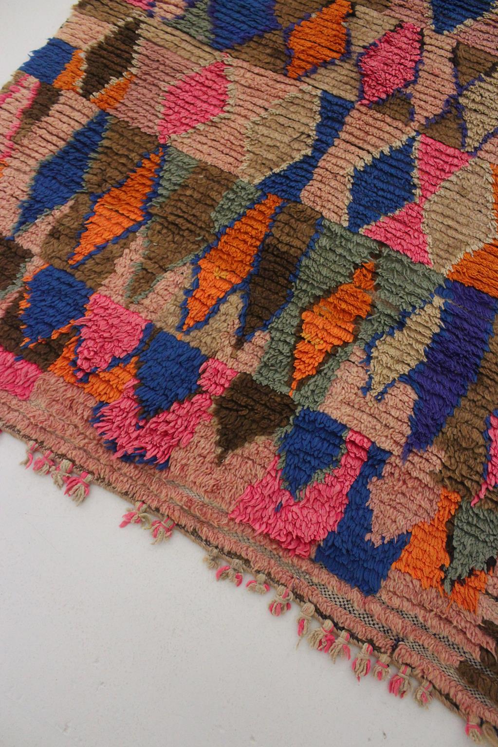 20th Century Vintage Moroccan Boujad runner rug - Pink/brown/blue - 3.2x10feet / 97x307cm For Sale