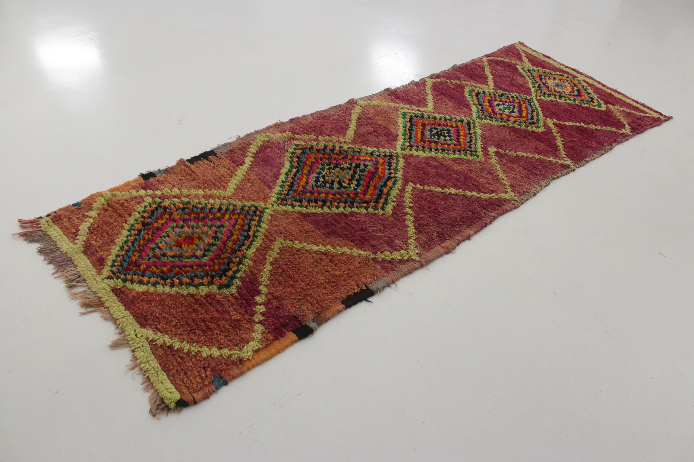 Hand-Knotted Vintage Moroccan Boujad runner rug - Purple - 3x8.7feet / 92x265cm For Sale