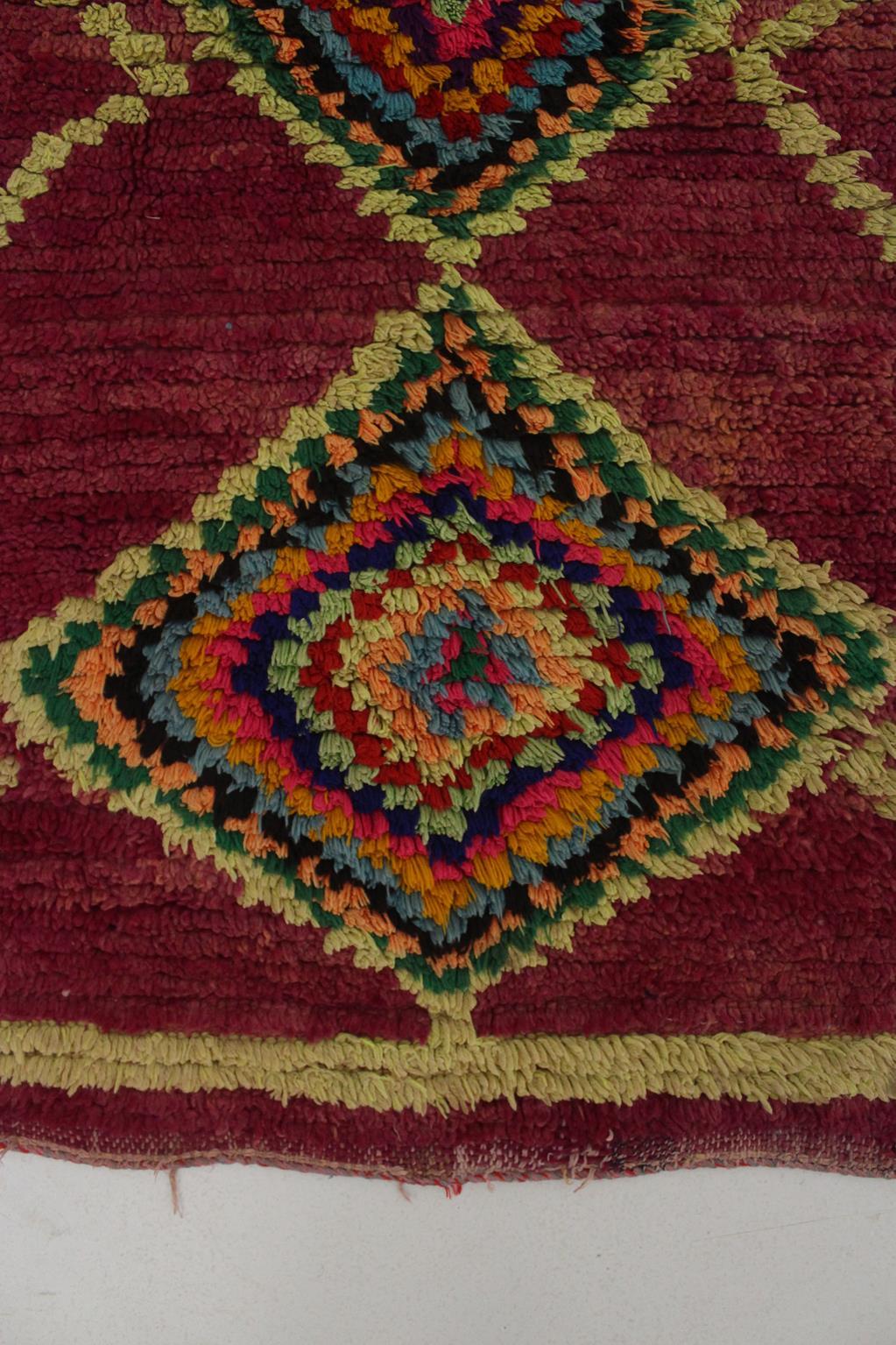 Wool Vintage Moroccan Boujad runner rug - Purple - 3x8.7feet / 92x265cm For Sale