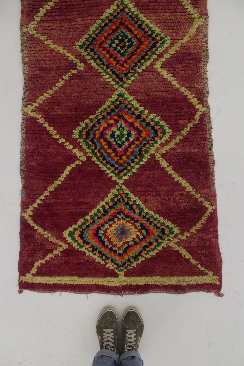 Vintage Moroccan Boujad runner rug - Purple - 3x8.7feet / 92x265cm For Sale 1