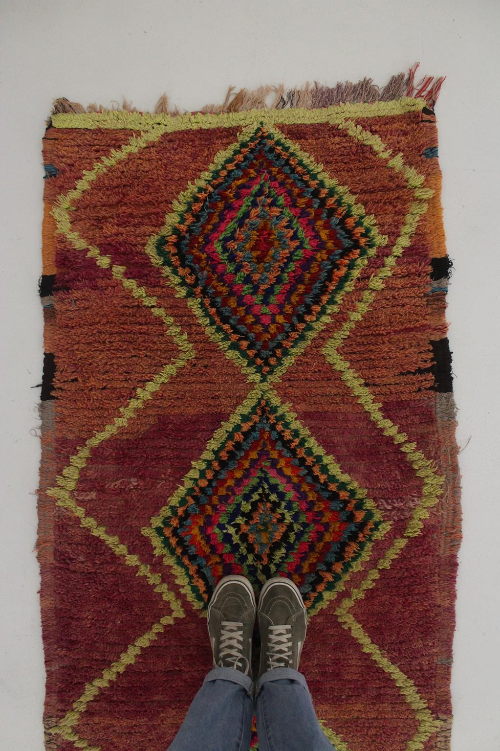 Vintage Moroccan Boujad runner rug - Purple - 3x8.7feet / 92x265cm For Sale 2