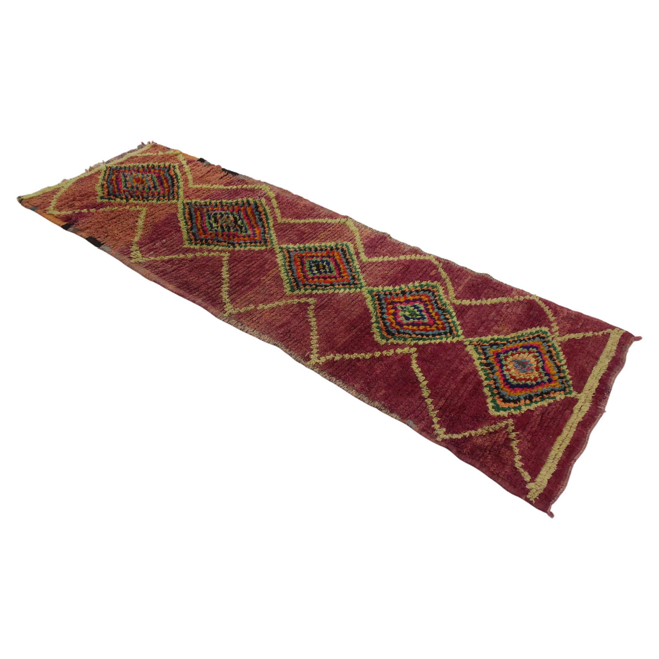 Vintage Moroccan Boujad runner rug - Purple - 3x8.7feet / 92x265cm For Sale