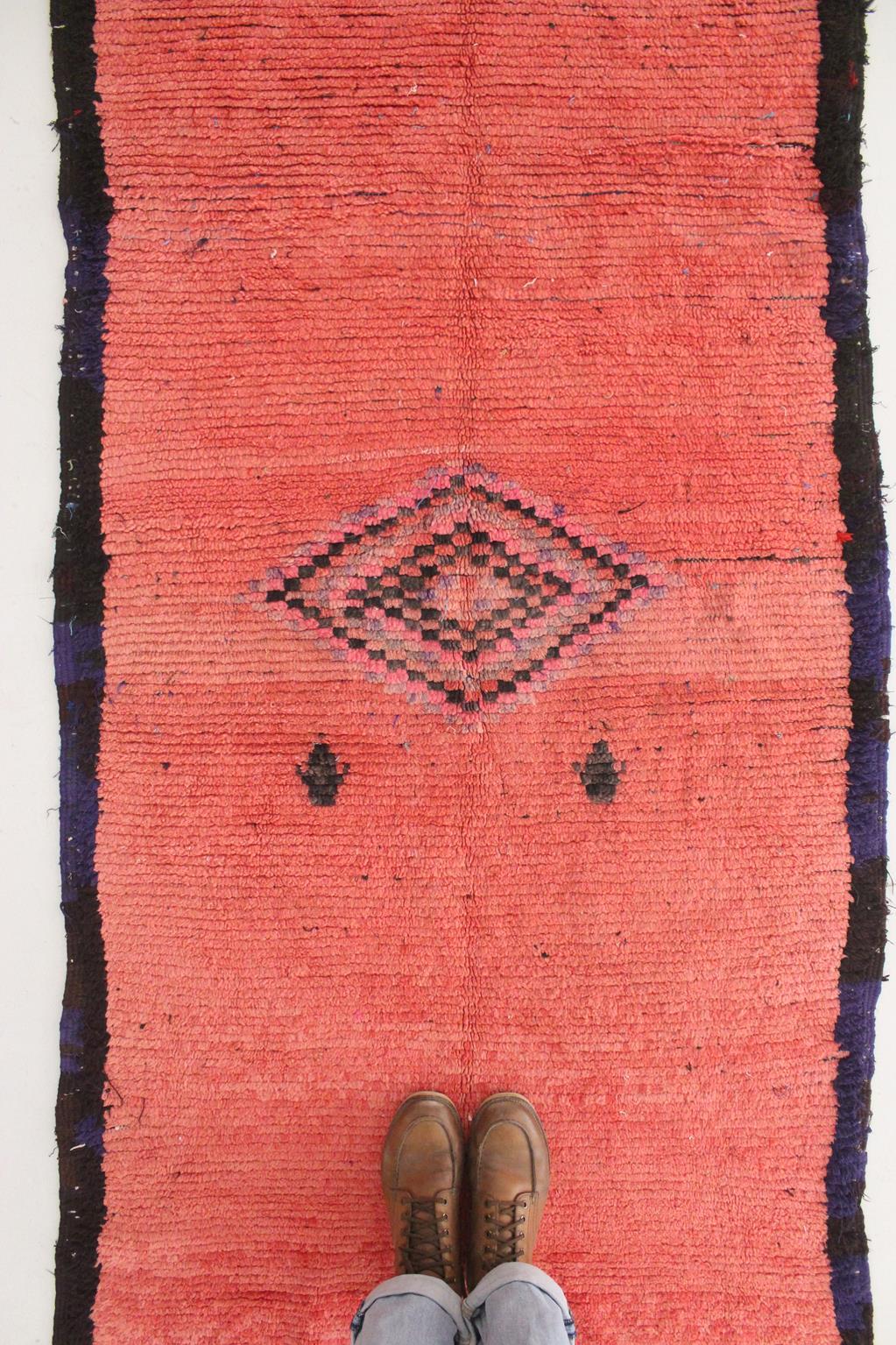 Vintage Moroccan Boujad runner rug - Rich pink - 3.4x8.4feet / 105x257cm For Sale 3
