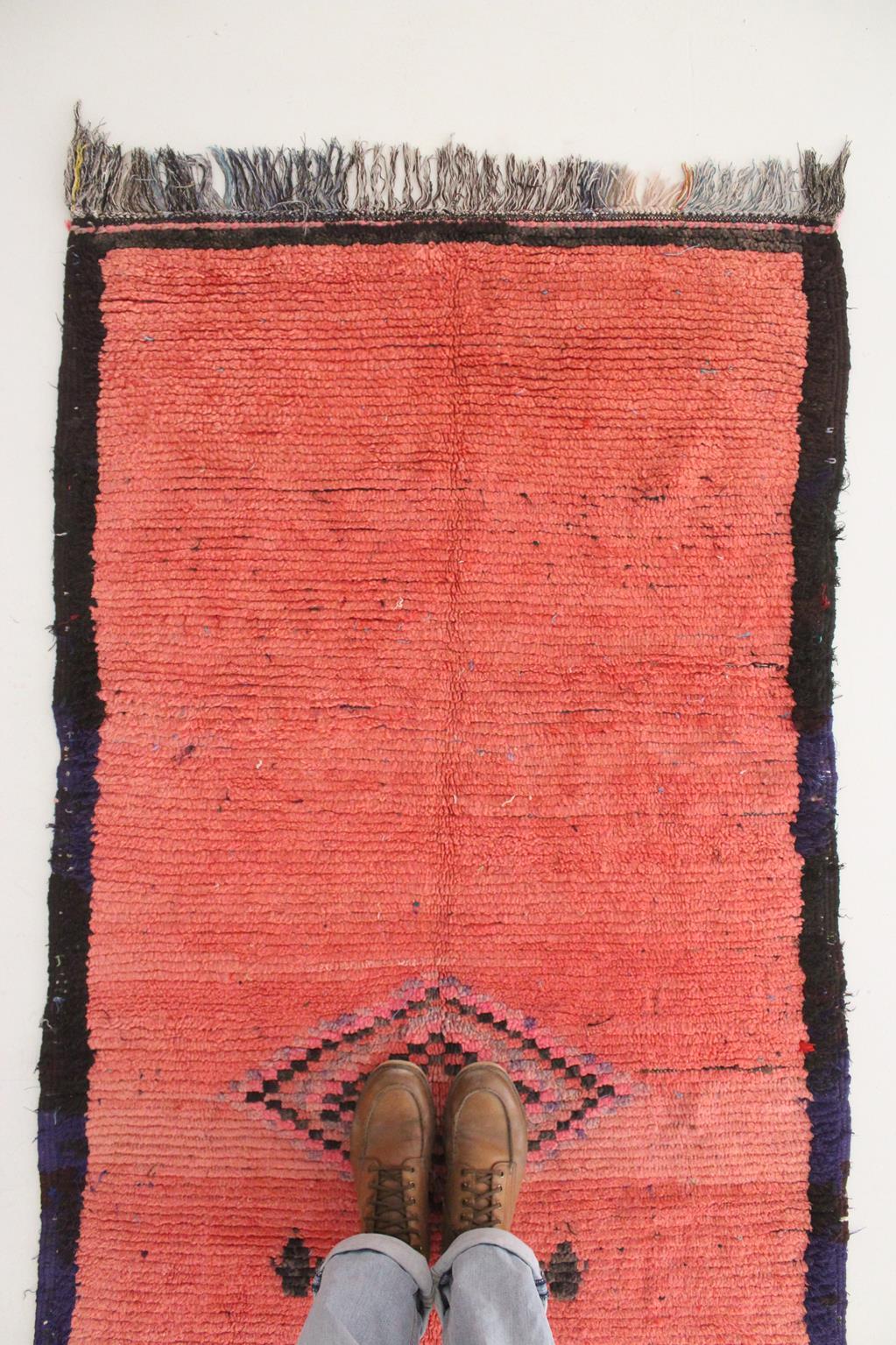 Vintage Moroccan Boujad runner rug - Rich pink - 3.4x8.4feet / 105x257cm For Sale 2