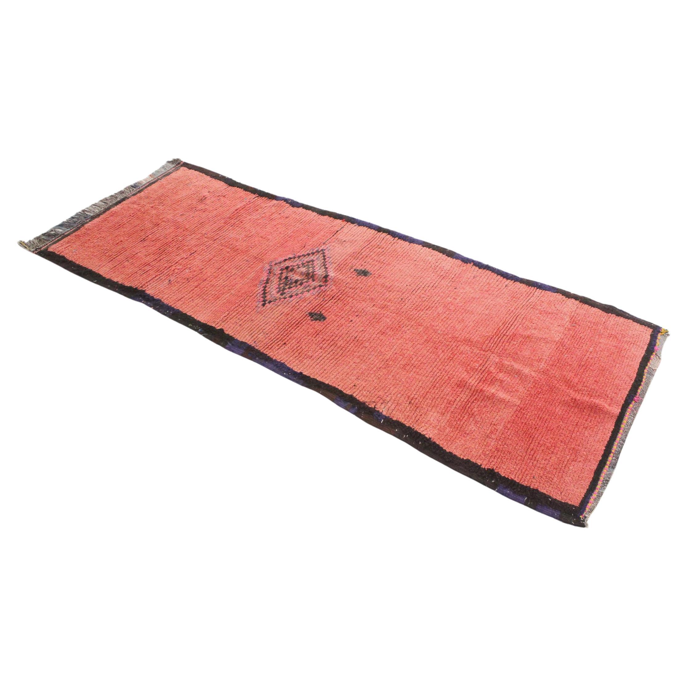 Vintage Moroccan Boujad runner rug - Rich pink - 3.4x8.4feet / 105x257cm For Sale