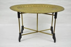 Vintage Moroccan Brass Bird Embossed Oval Tray Folding Small Coffee Table