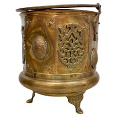 Vintage Moroccan Brass Planter with Ornate Relief Details, 1960s
