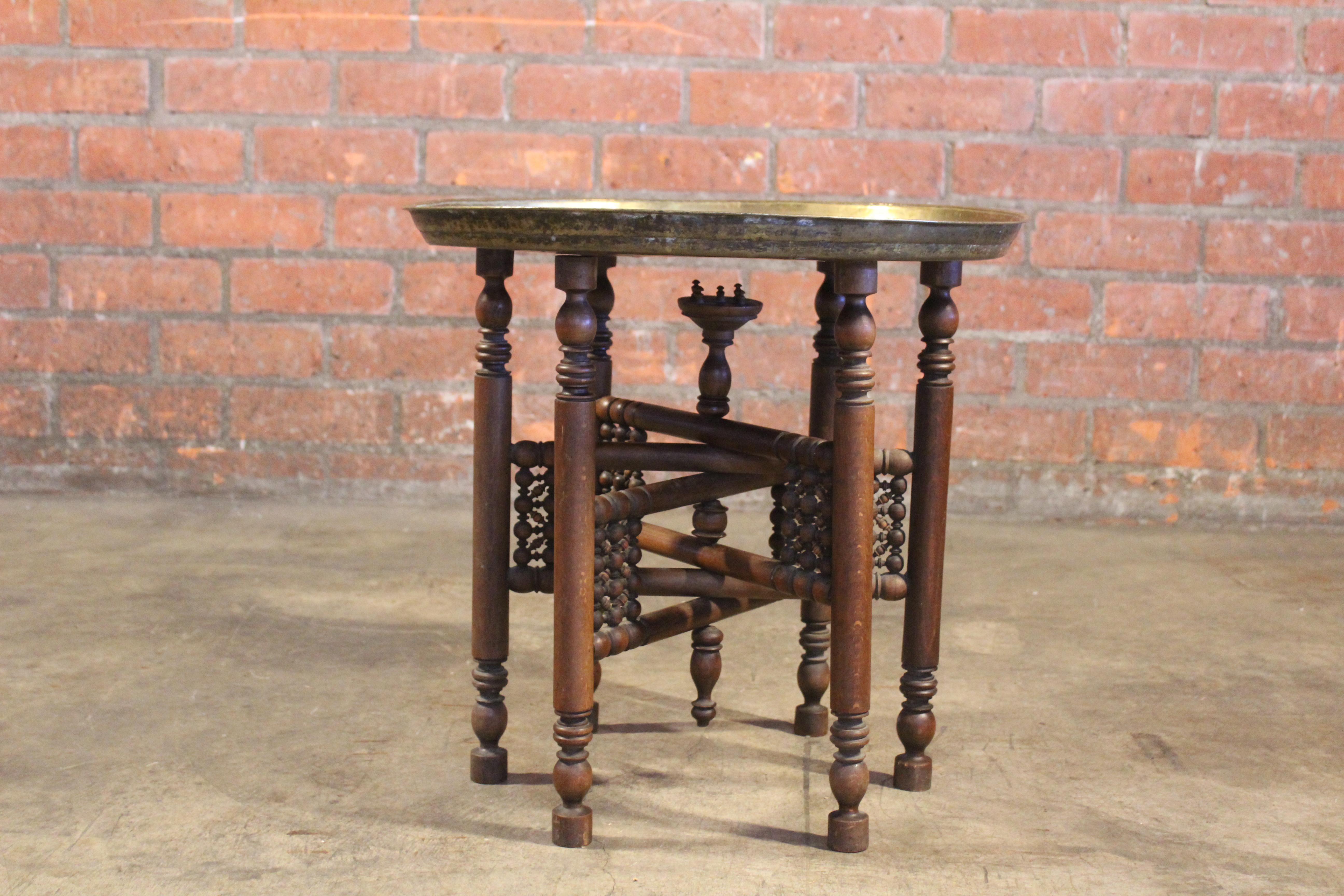 Vintage Moroccan Brass Tray Table, 1970s 5