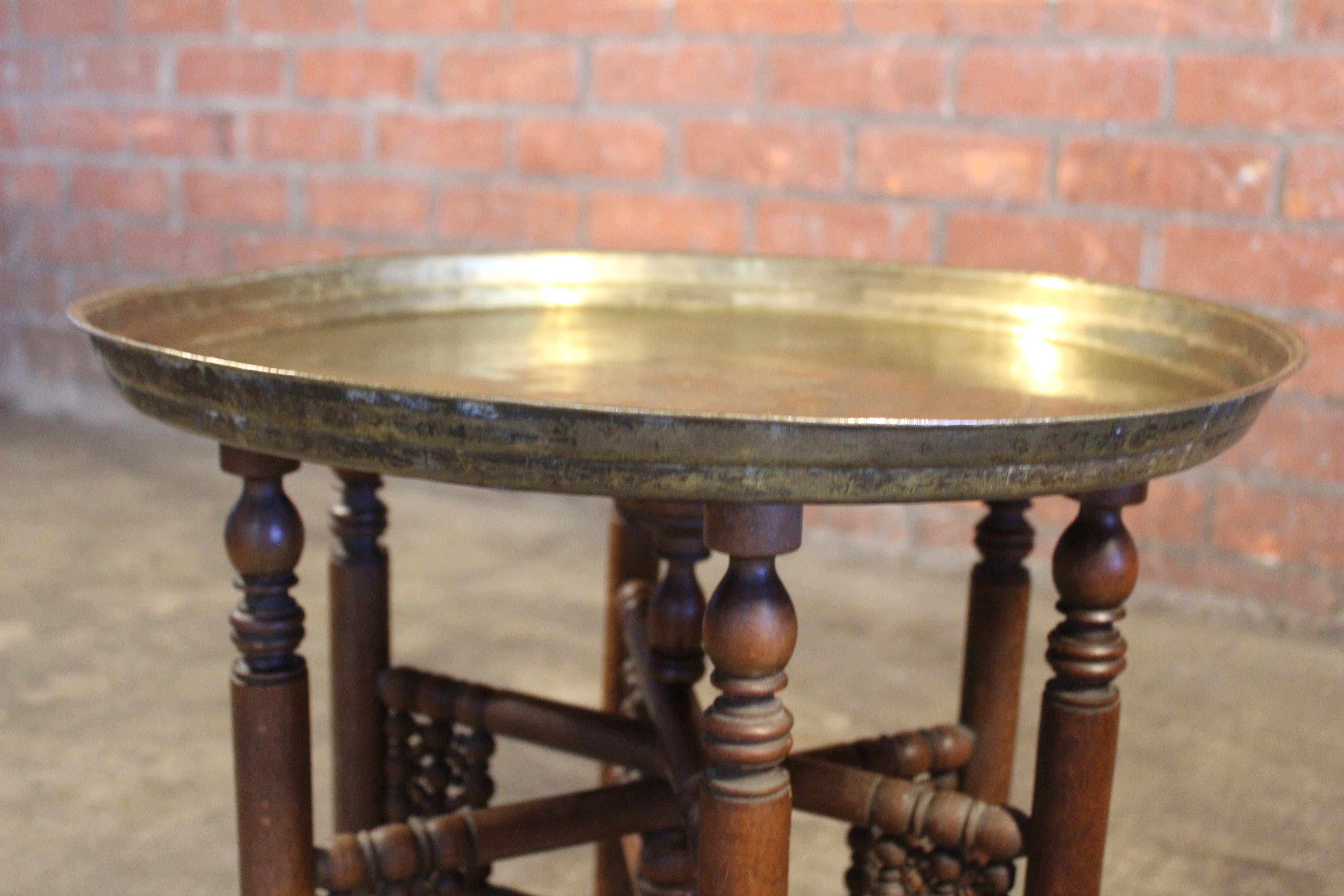 Vintage Moroccan Brass Tray Table, 1970s 9