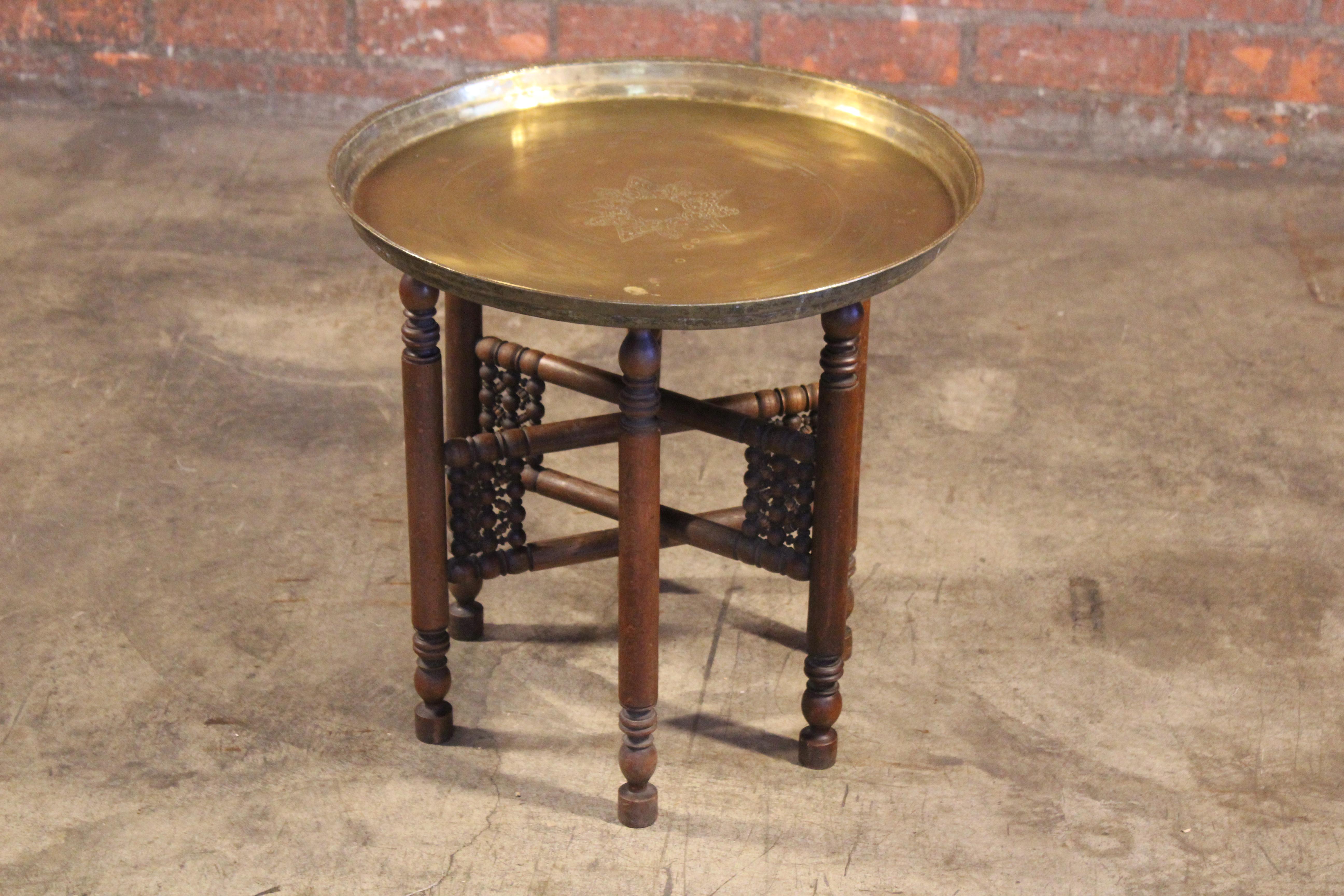 Vintage Moroccan Brass Tray Table, 1970s 12
