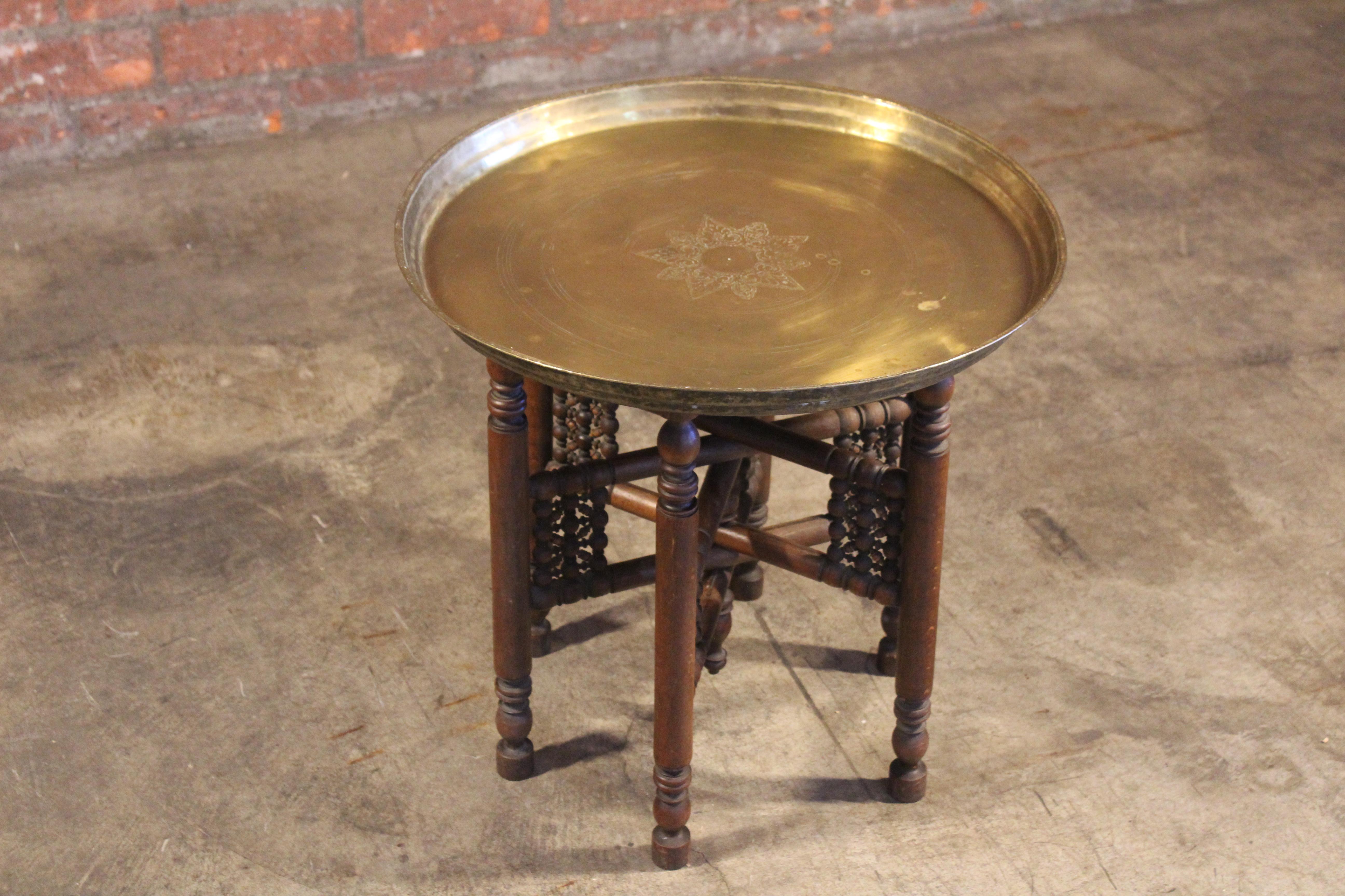 Vintage Moroccan Brass Tray Table, 1970s In Good Condition In Los Angeles, CA