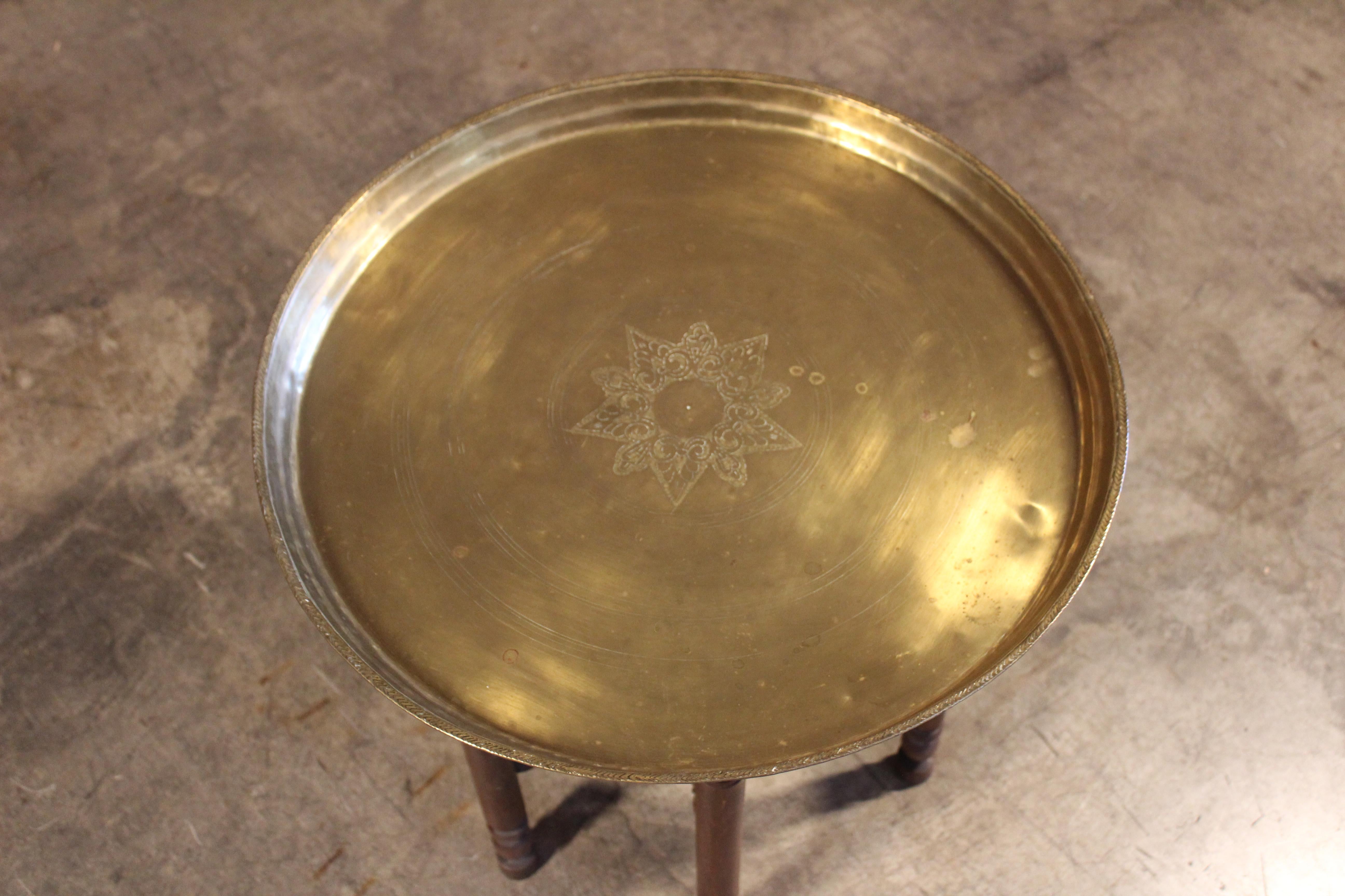 Vintage Moroccan Brass Tray Table, 1970s 1