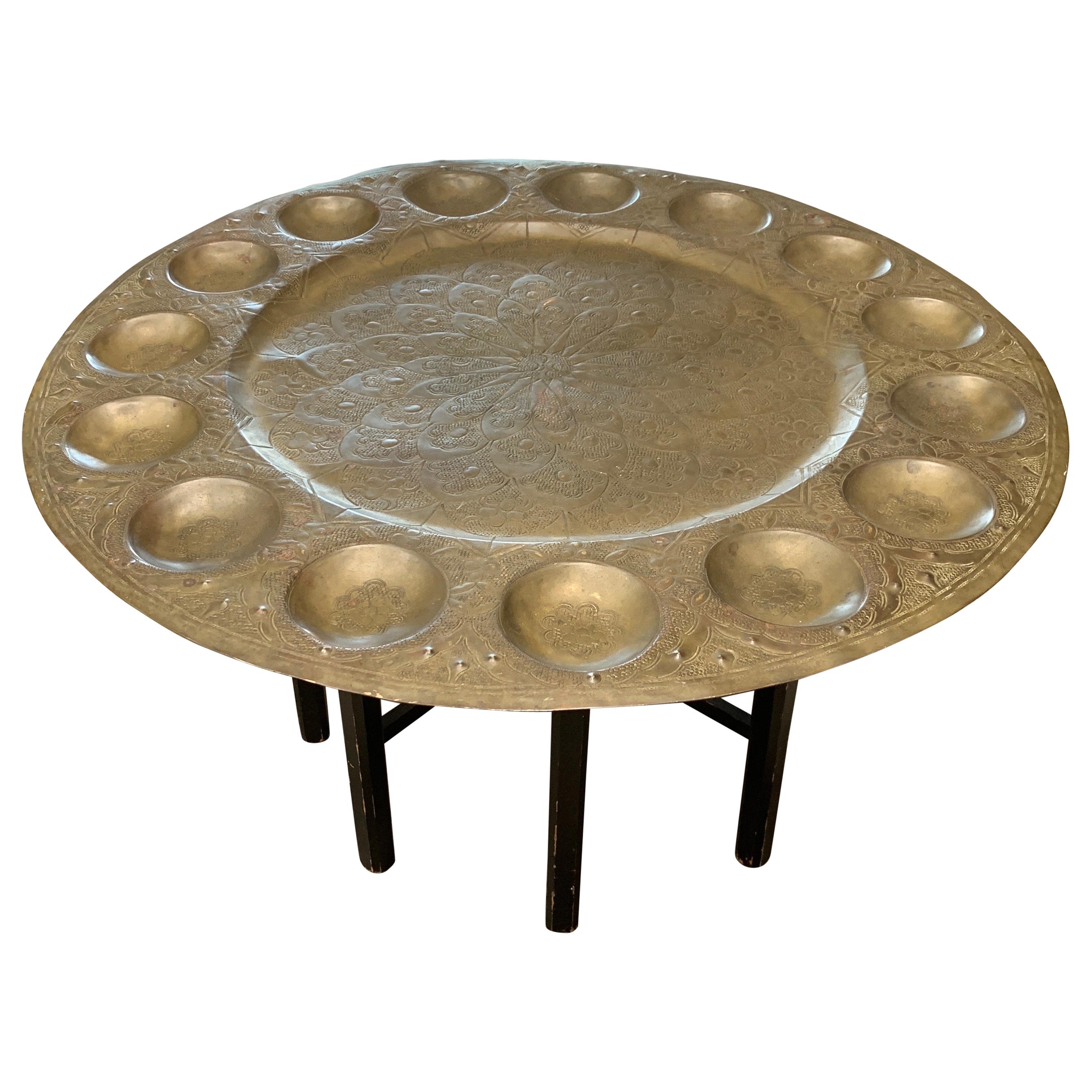 Vintage Moroccan Brass Tray Tea Table