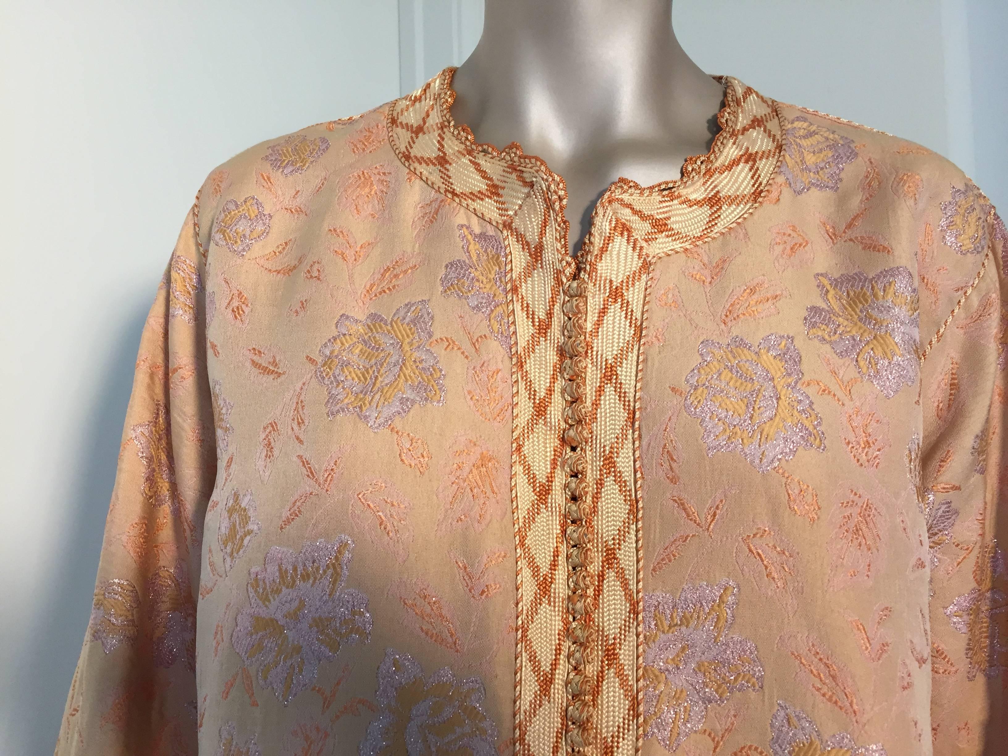 Brown Vintage Moroccan Brocade Designer Caftan Maxi Dress Gown Kaftan Size L For Sale