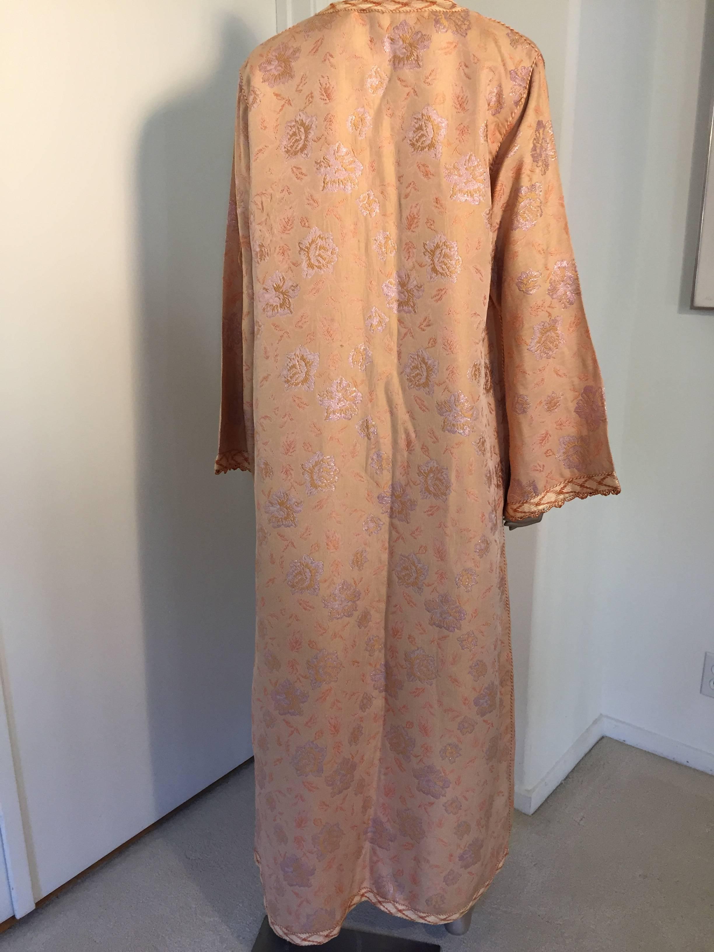 Vintage Marroquí Brocado Diseñador Caftán Maxi Vestido Bata Kaftán Talla L en venta 2
