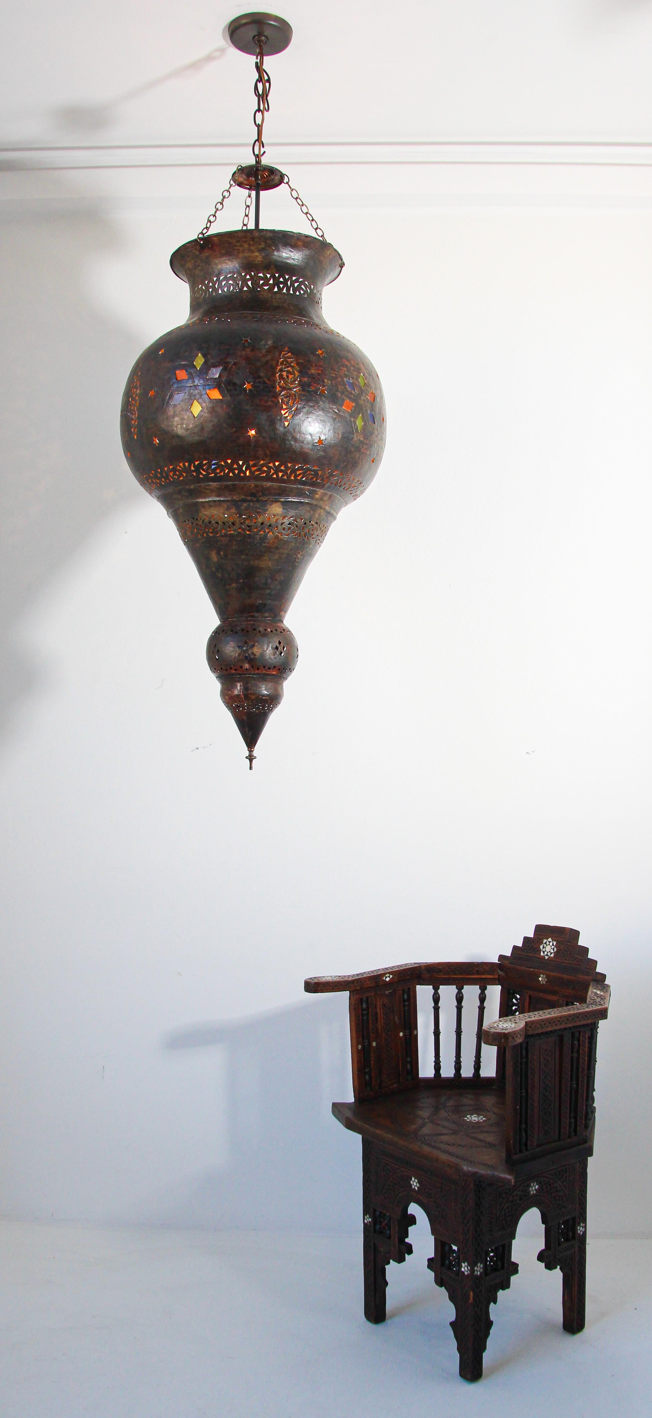 Vintage Moroccan Bronze Moorish Chandelier For Sale 7