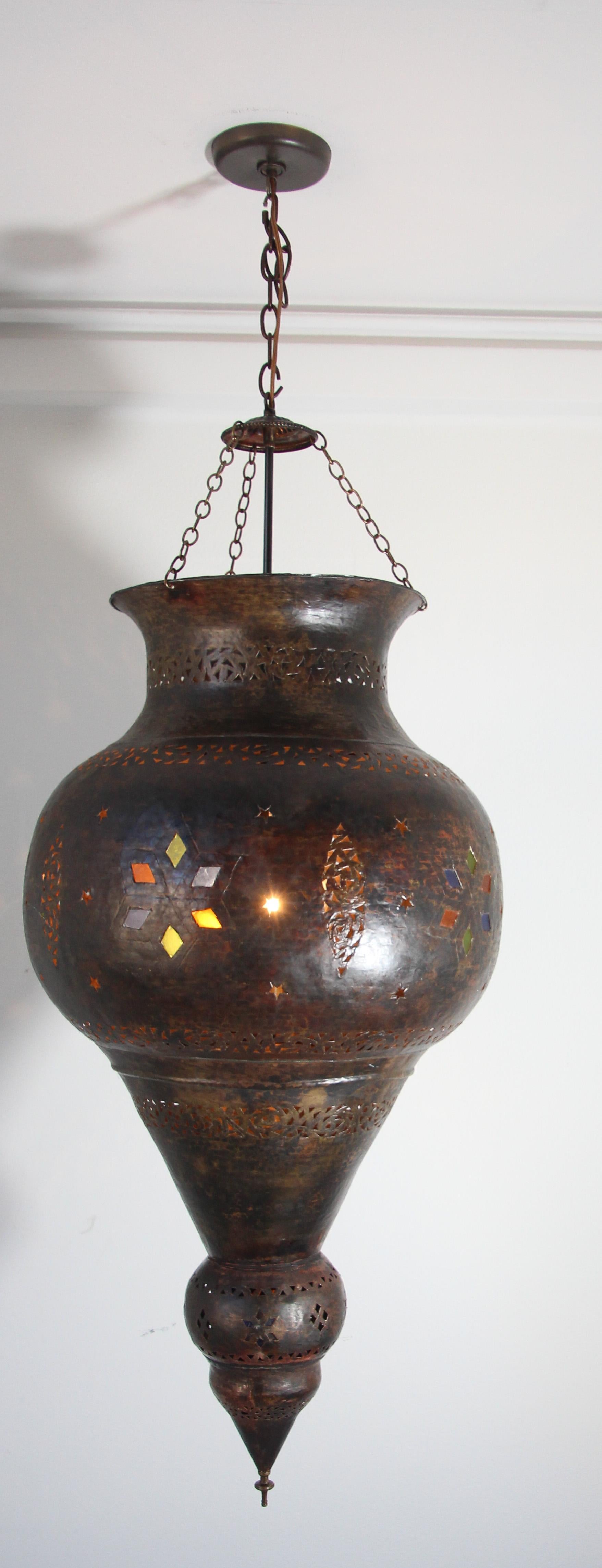 Vintage Moroccan Bronze Moorish Chandelier For Sale 8
