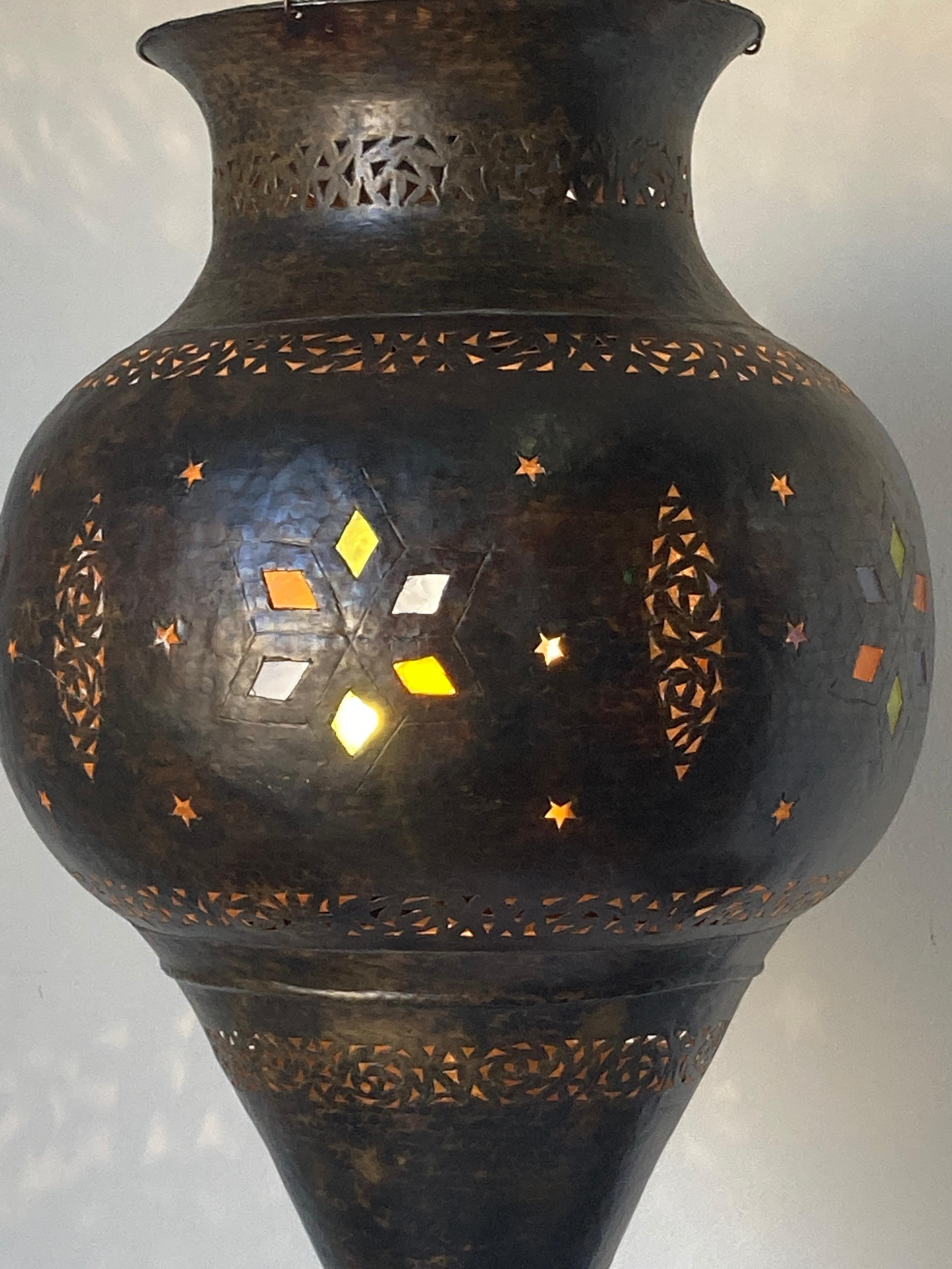 Vintage Moroccan Bronze Moorish Chandelier For Sale 10