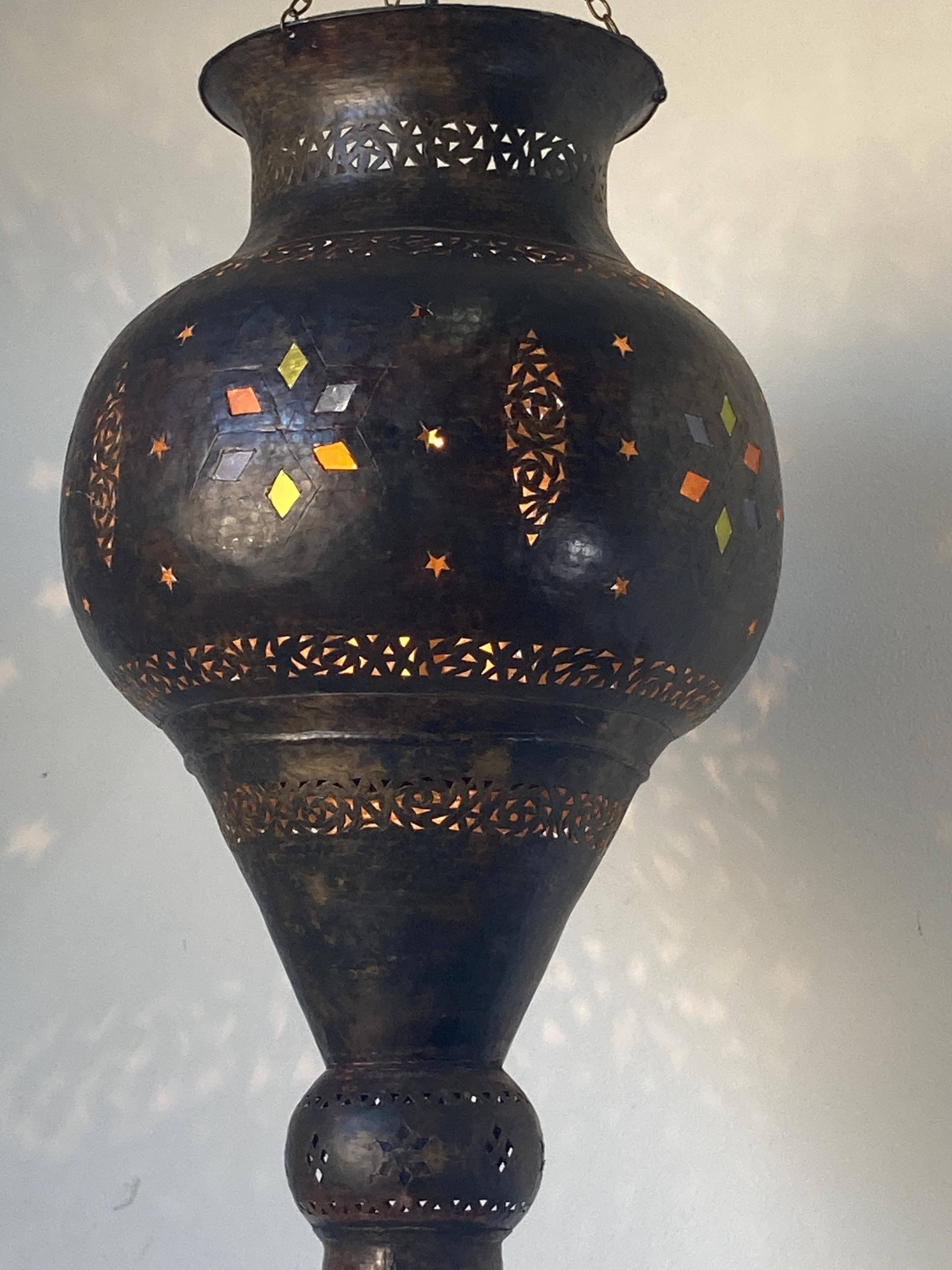 Vintage Moroccan Bronze Moorish Chandelier For Sale 11