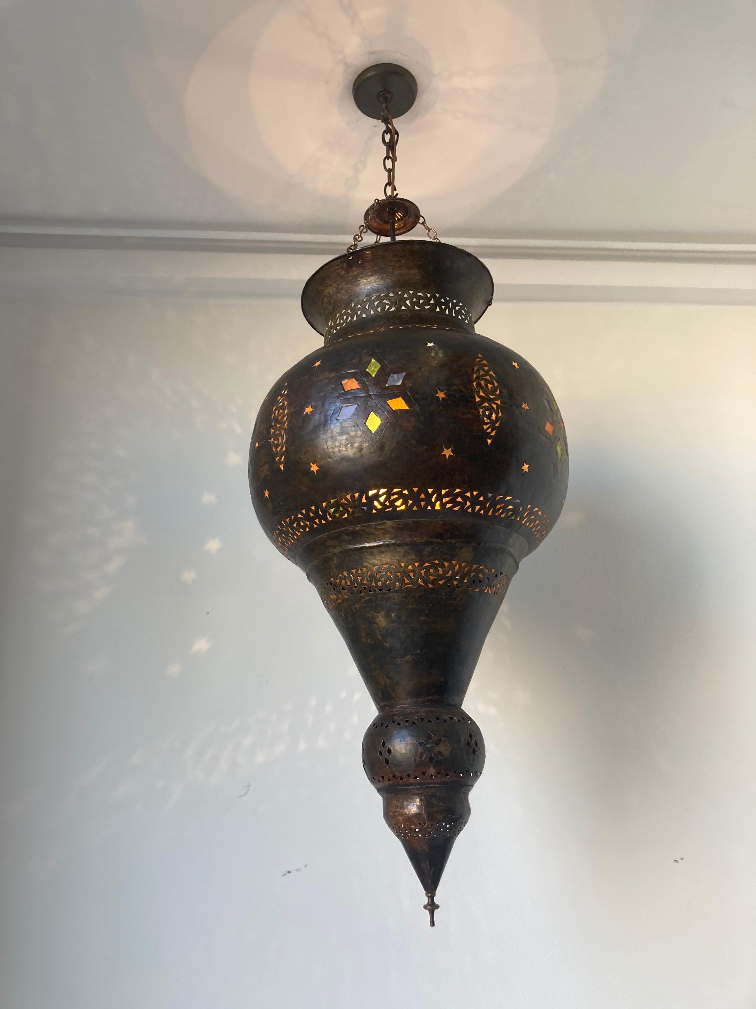Vintage Moroccan Bronze Moorish Chandelier For Sale 12