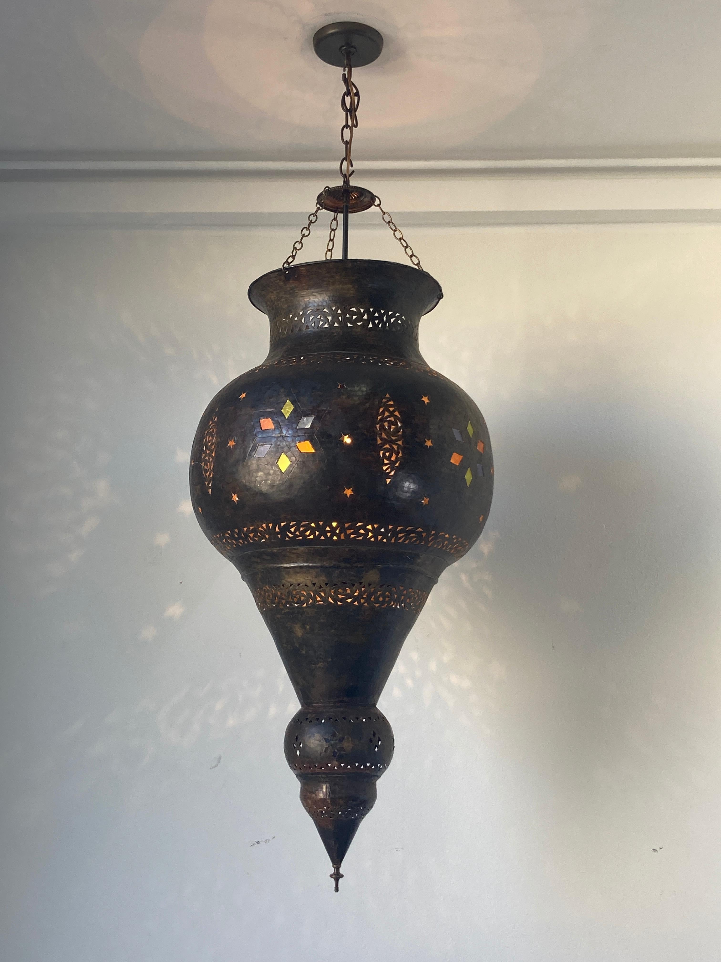 Vintage Moroccan Bronze Moorish Chandelier For Sale 13