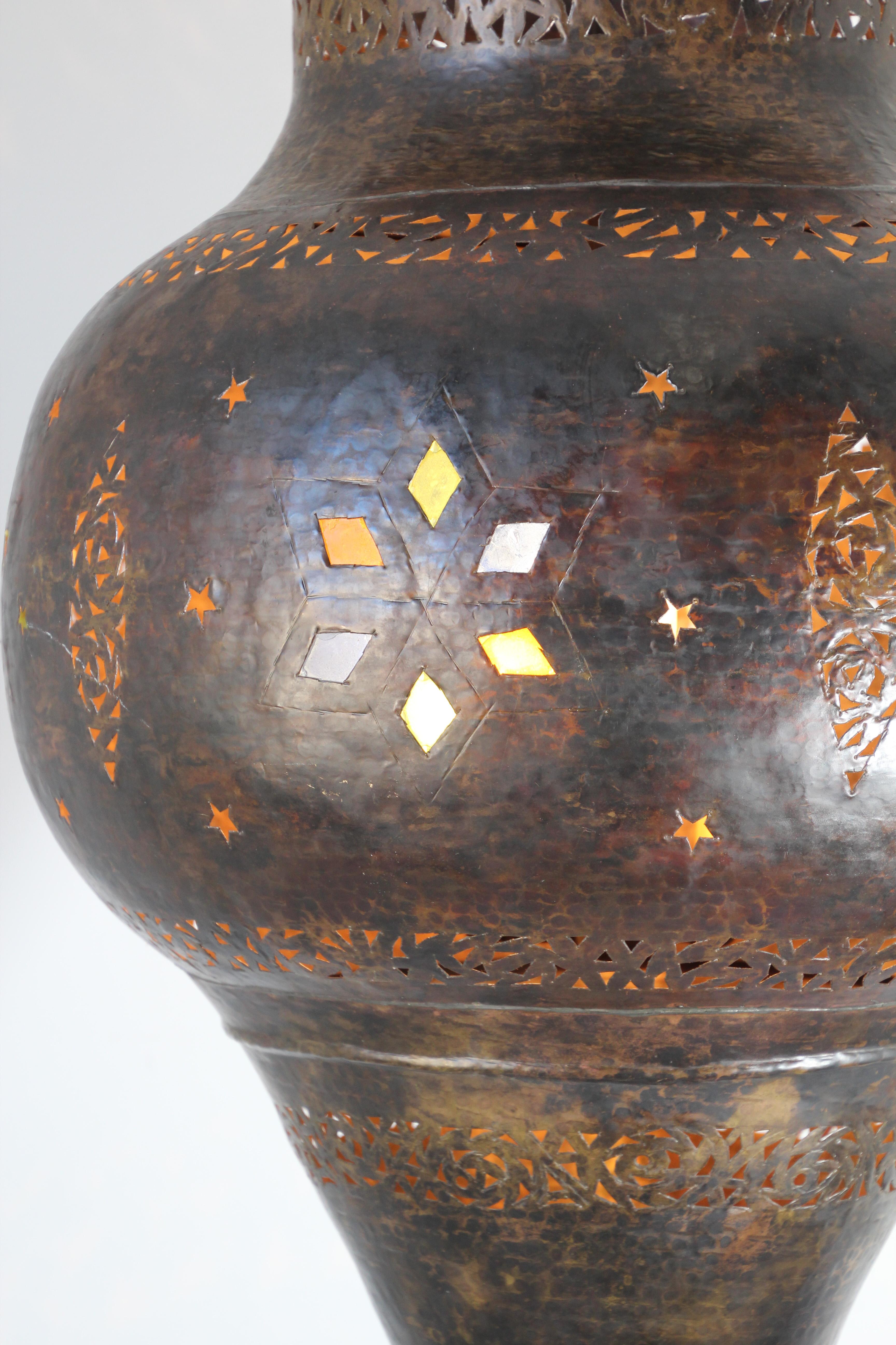 Glass Vintage Moroccan Bronze Moorish Chandelier For Sale