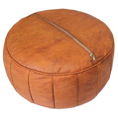 Handcrafted Vintage Moroccan Leather Pouf with Moorish Design