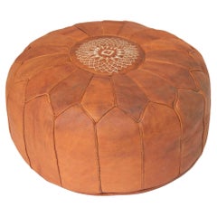 Vintage Moroccan Brown Leather Pouf