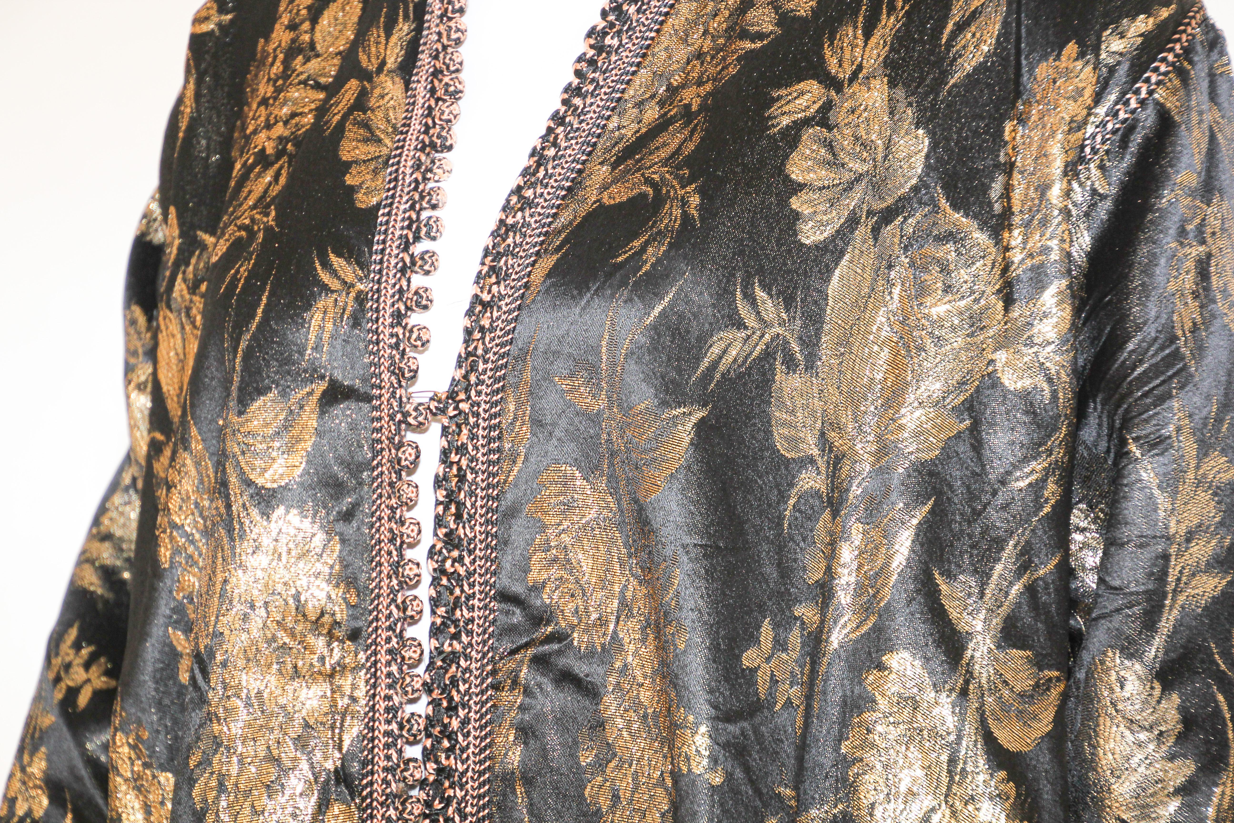 Vintage Moroccan Caftan, Black and Gold Embroidered, ca. 1960s For Sale 4