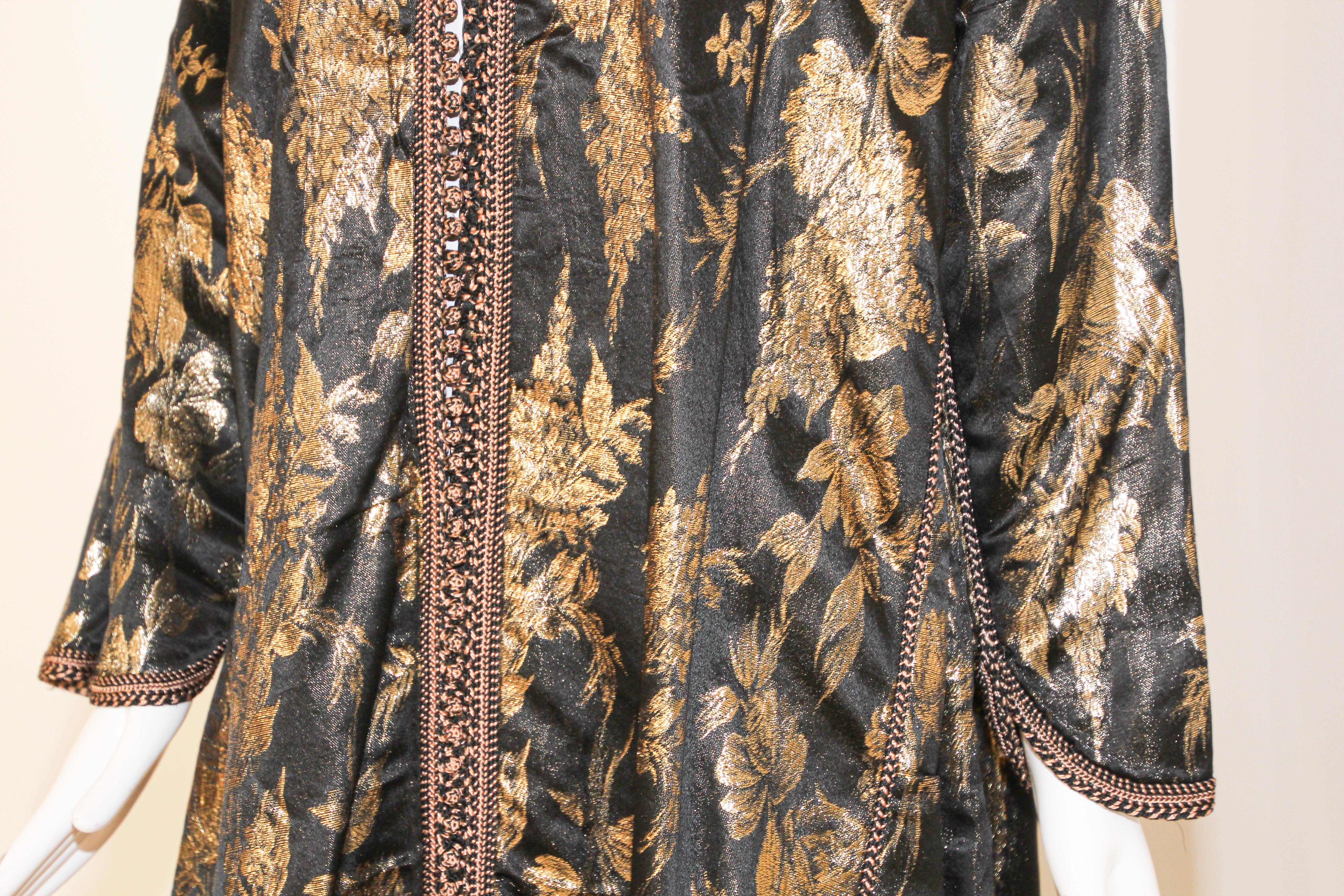 Vintage Moroccan Caftan, Black and Gold Embroidered, ca. 1960s For Sale 5