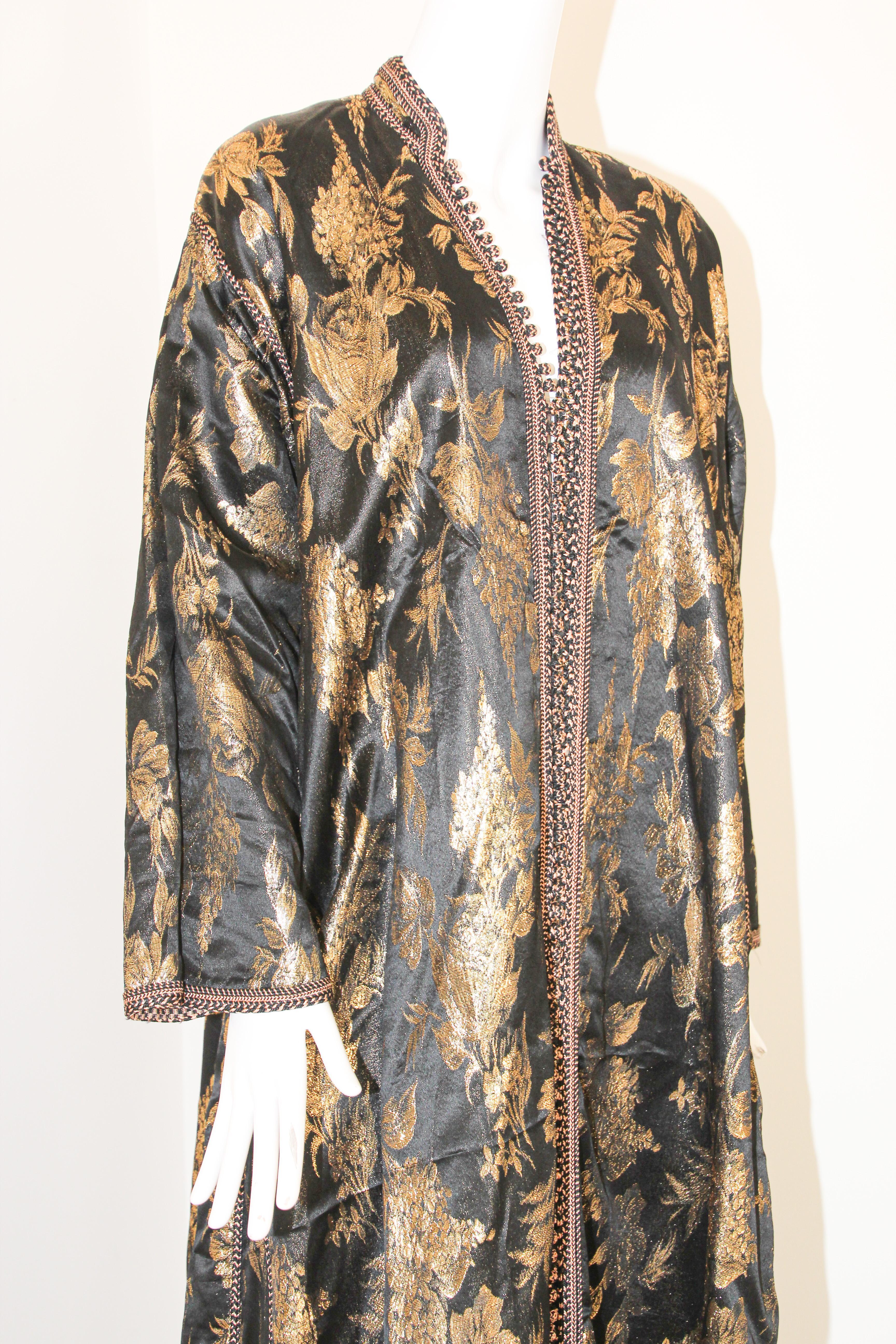 Vintage Moroccan Caftan, Black and Gold Embroidered, ca. 1960s For Sale 6