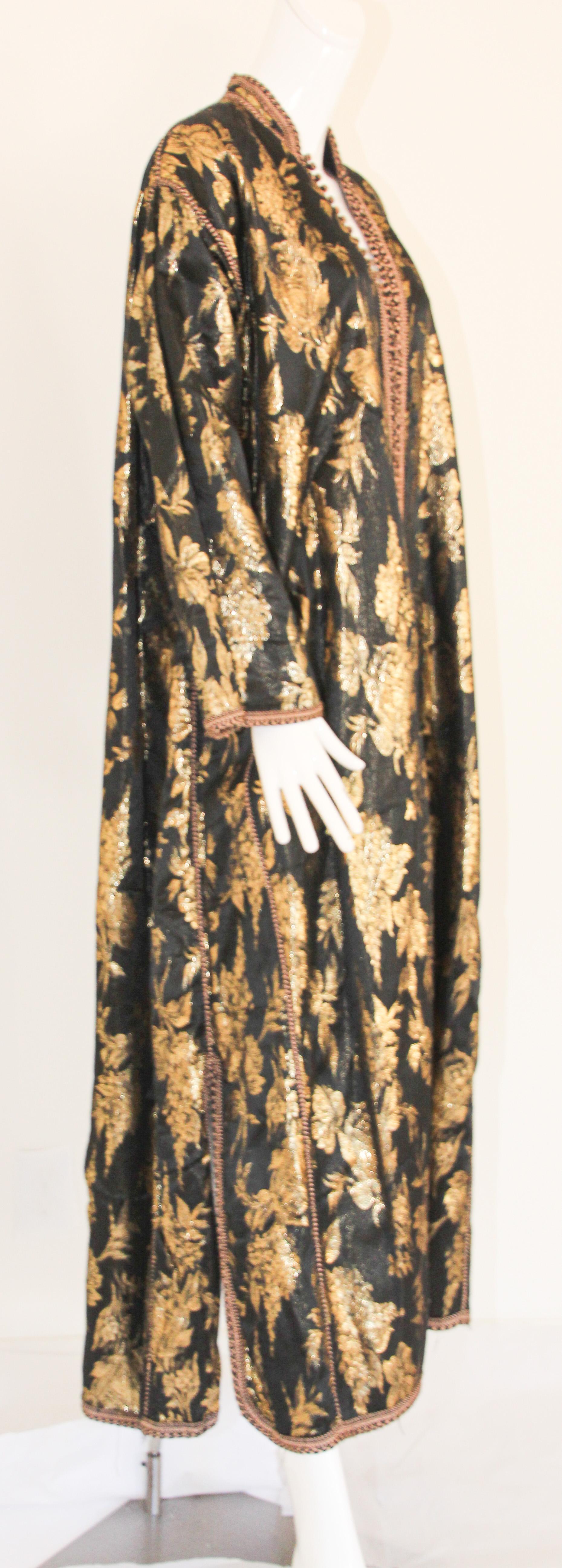 Vintage Moroccan Caftan, Black and Gold Embroidered, ca. 1960s For Sale 7