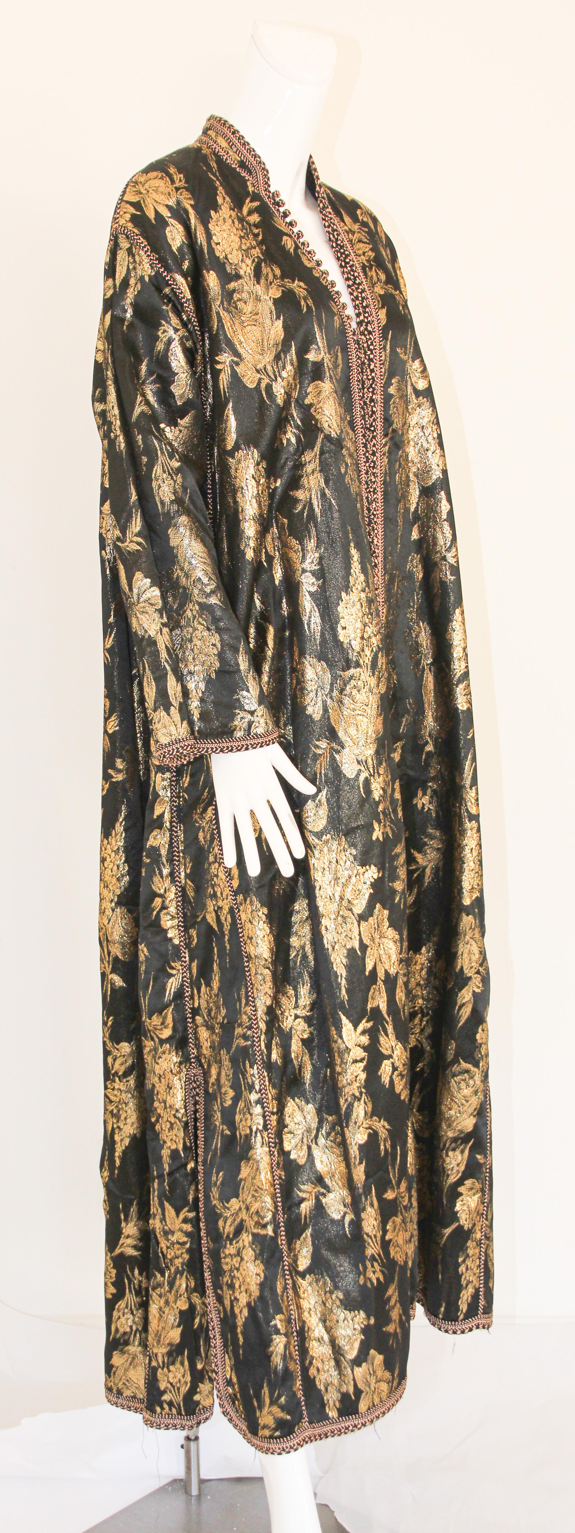 Vintage Moroccan Caftan, Black and Gold Embroidered, ca. 1960s For Sale 4