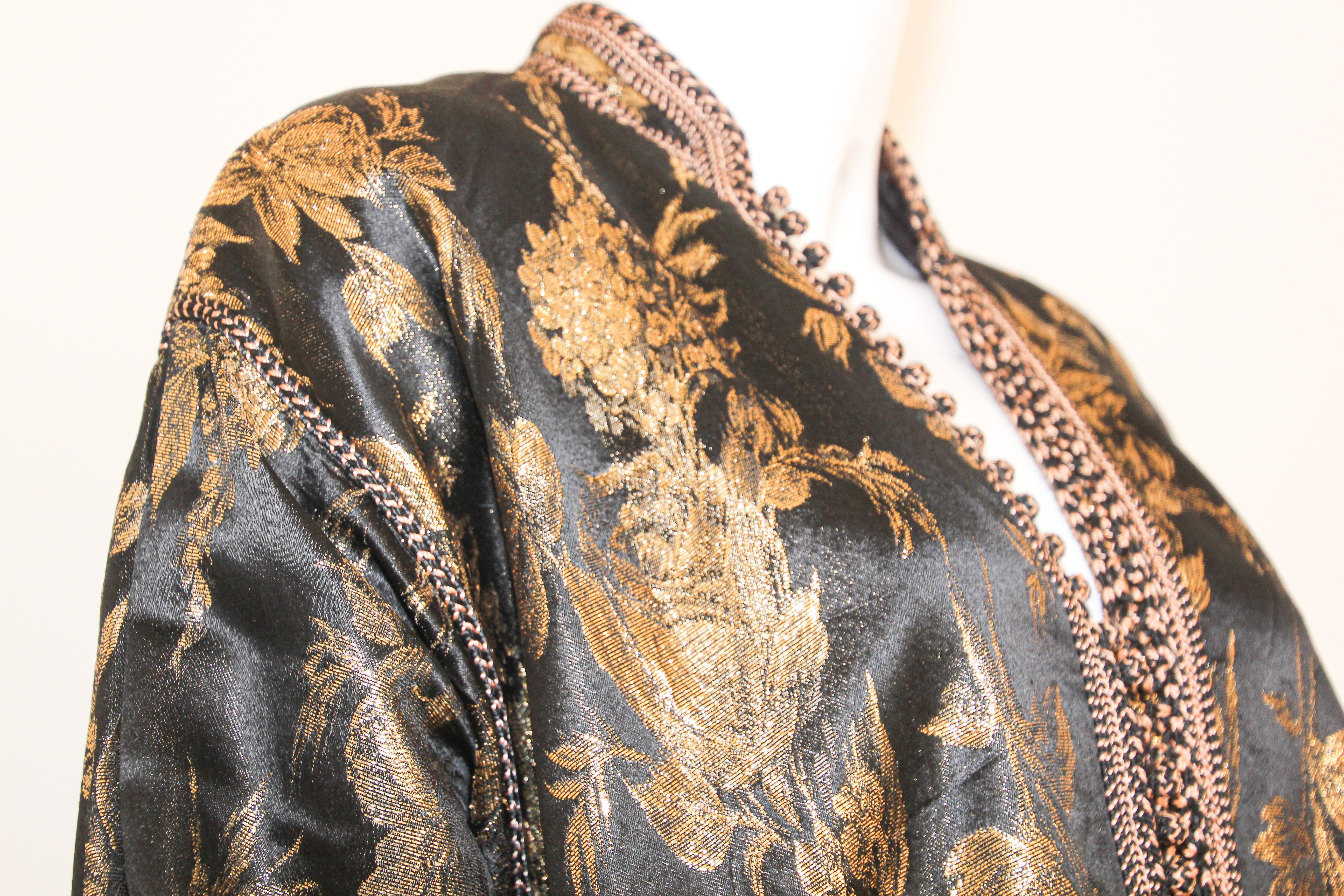 Vintage Moroccan Caftan, Black and Gold Embroidered, ca. 1960s For Sale 9