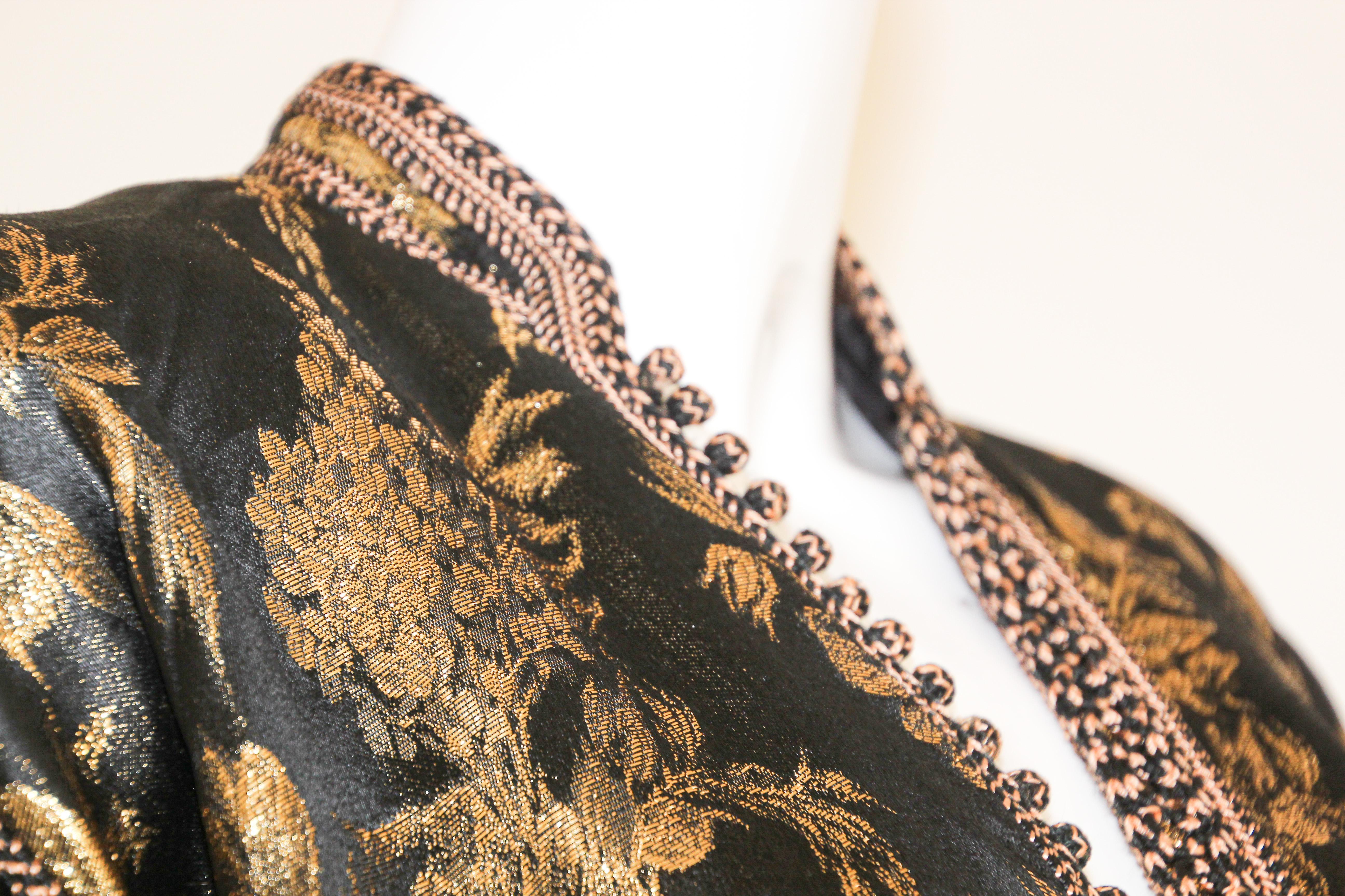 Vintage Moroccan Caftan, Black and Gold Embroidered, ca. 1960s For Sale 11