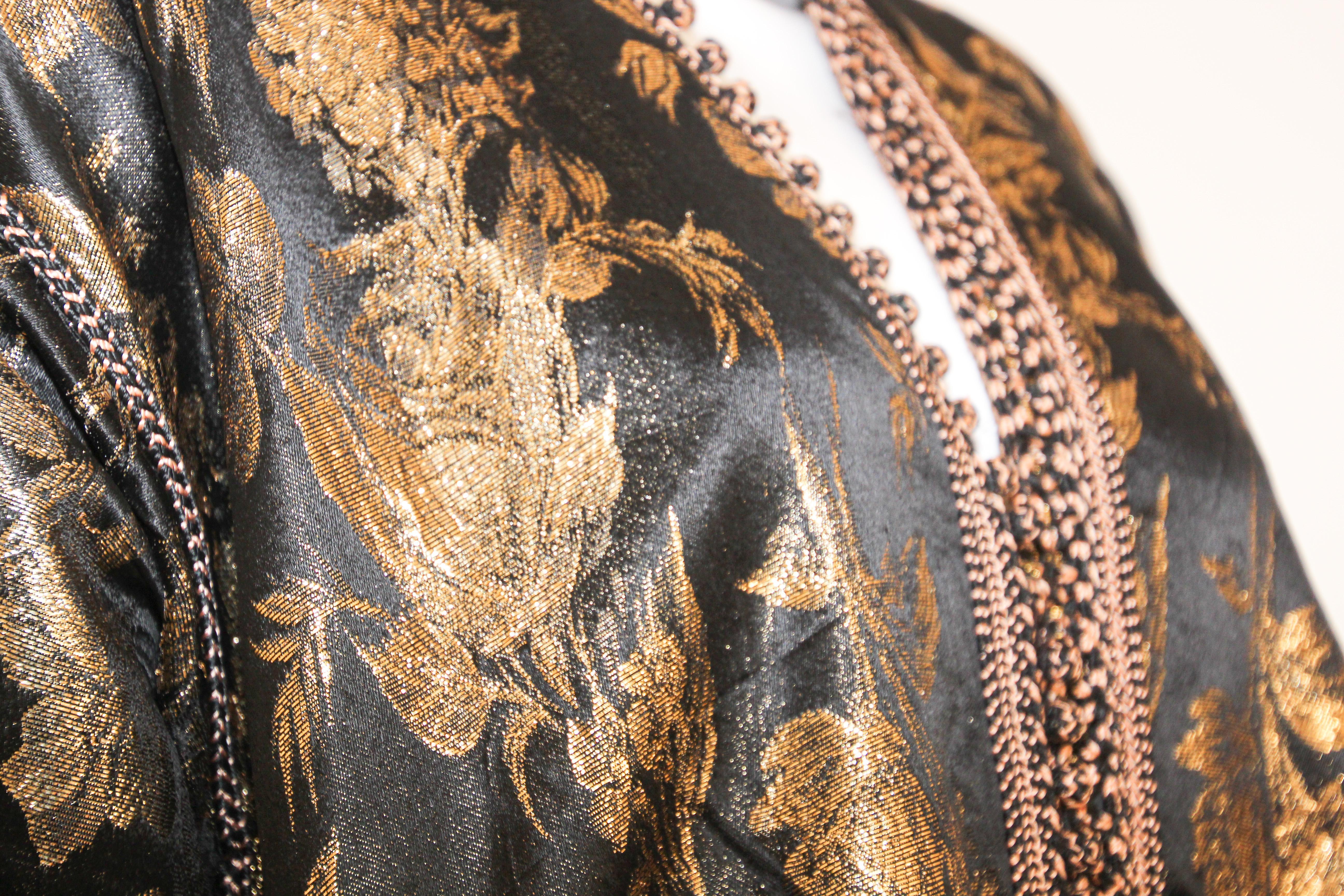 Vintage Moroccan Caftan, Black and Gold Embroidered, ca. 1960s For Sale 12