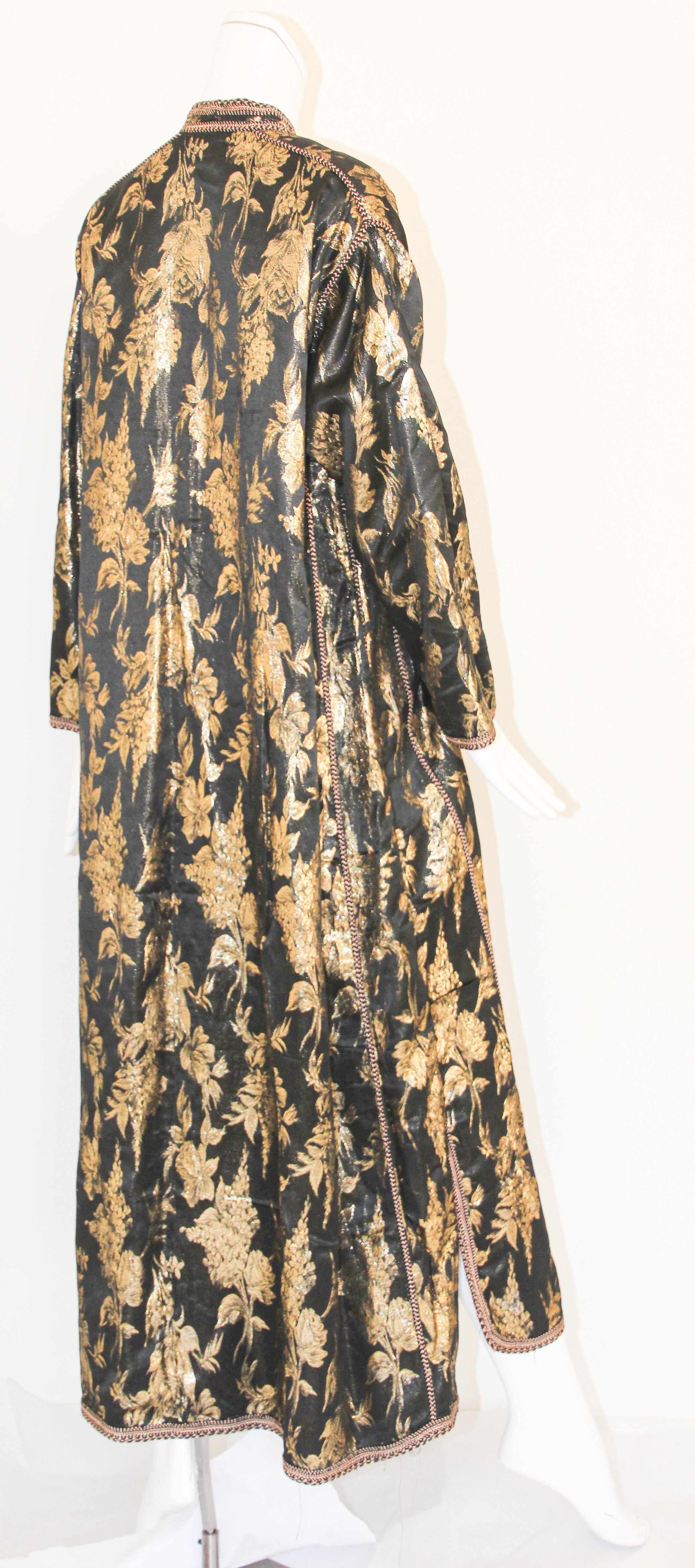 Vintage Moroccan Caftan, Black and Gold Embroidered, ca. 1960s For Sale 9