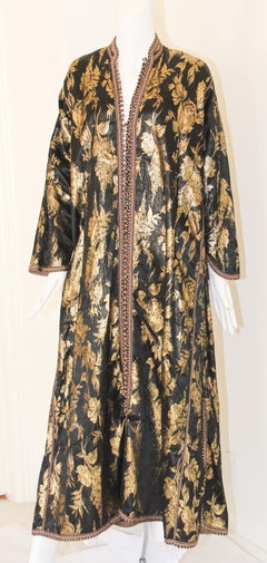 Vintage Moroccan Caftan, Black and Gold Embroidered, ca. 1960s