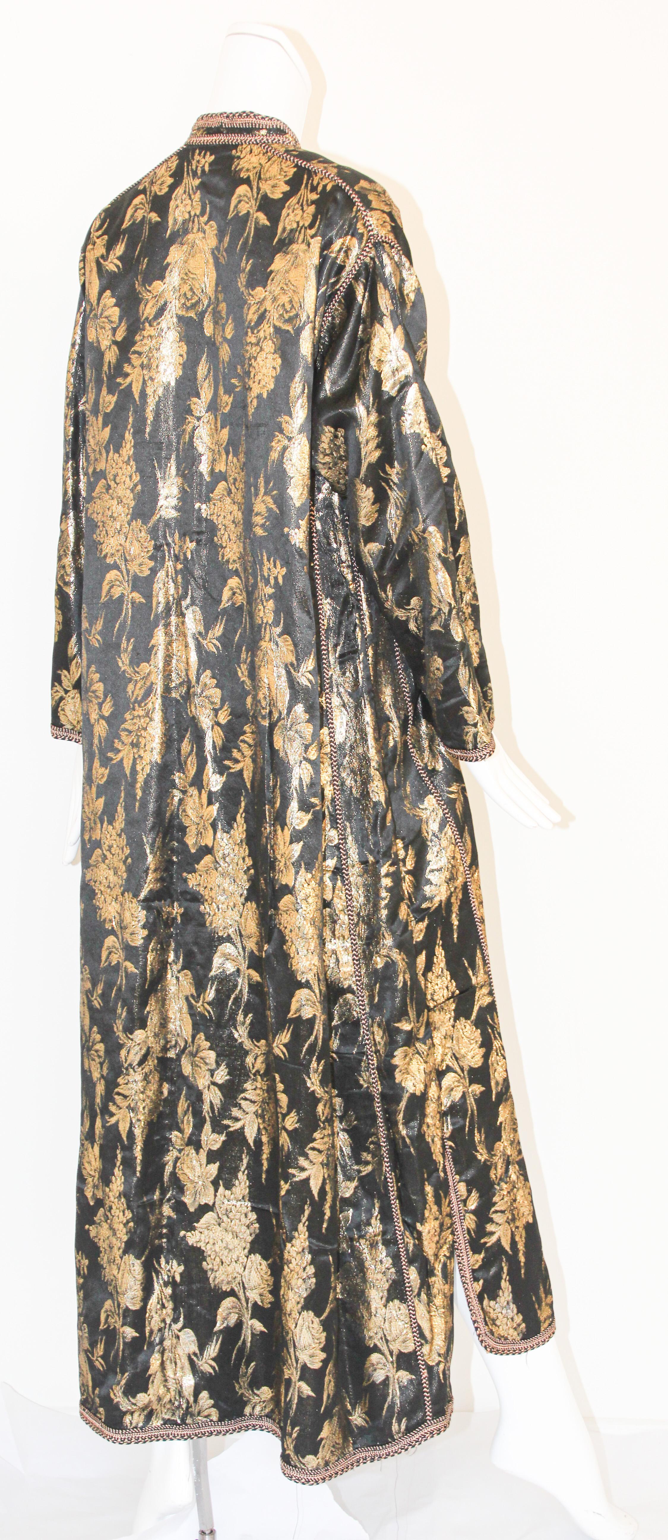 Vintage Moroccan Caftan, Black and Gold Embroidered, ca. 1960s For Sale 14