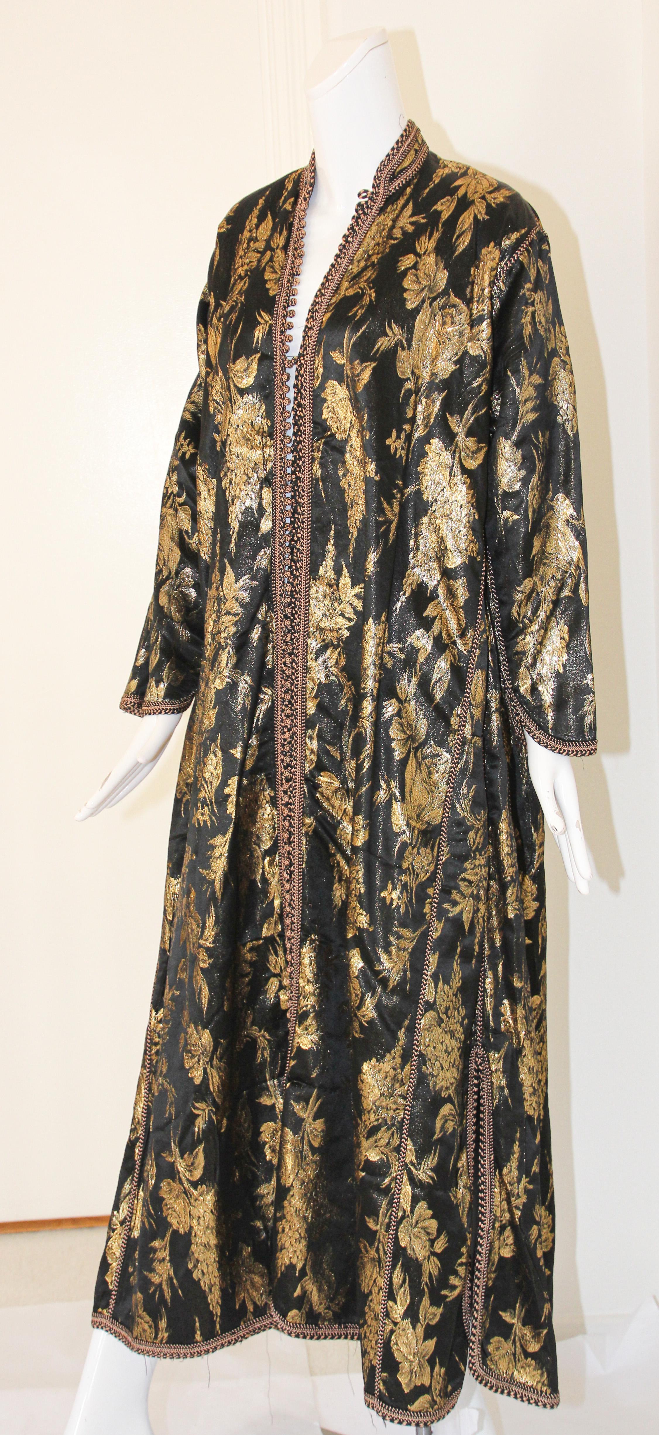 Women's or Men's Vintage Moroccan Caftan, Black and Gold Embroidered, ca. 1960s For Sale