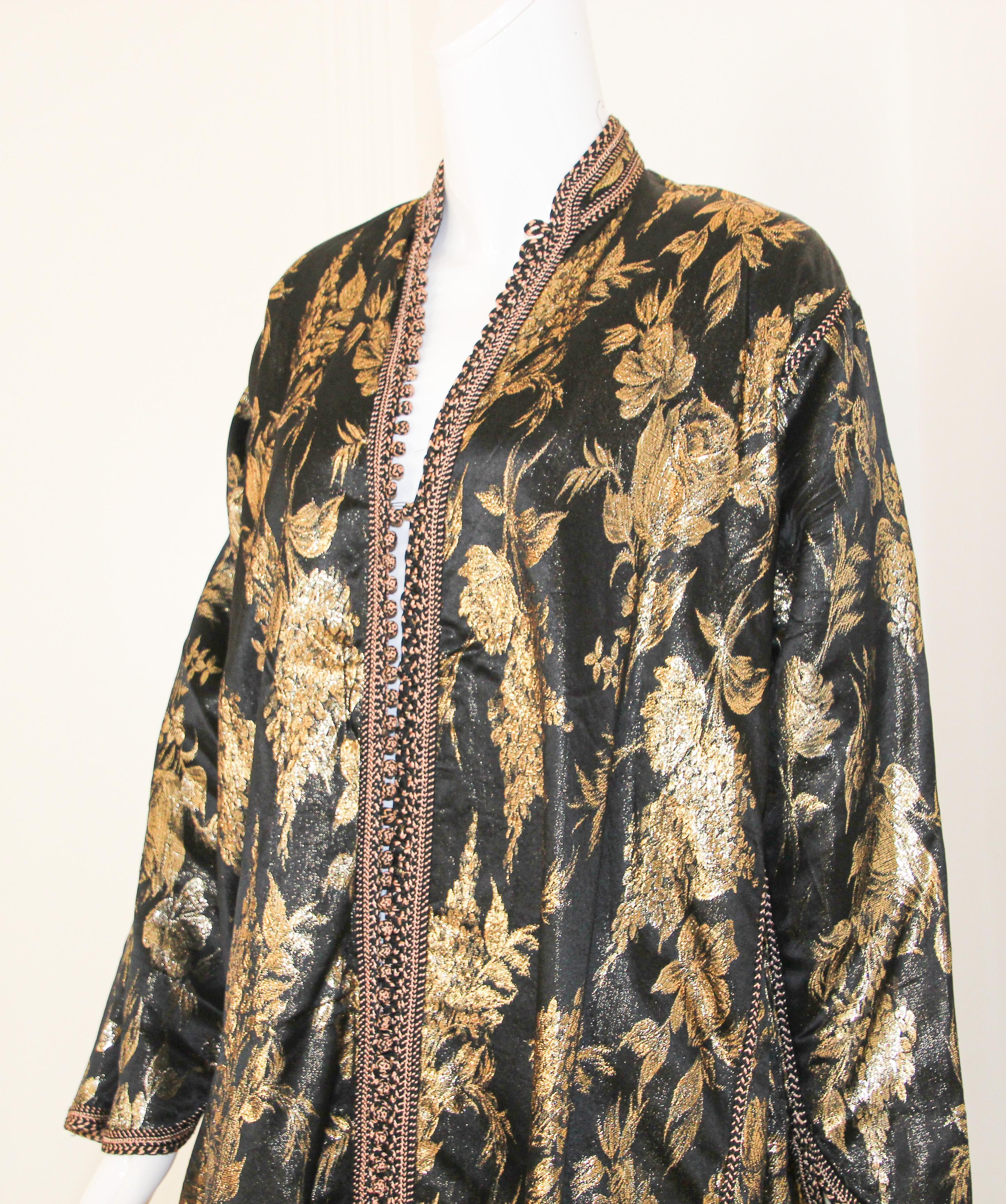 Hand-Crafted Vintage Moroccan Caftan, Black and Gold Embroidered, ca. 1960s For Sale