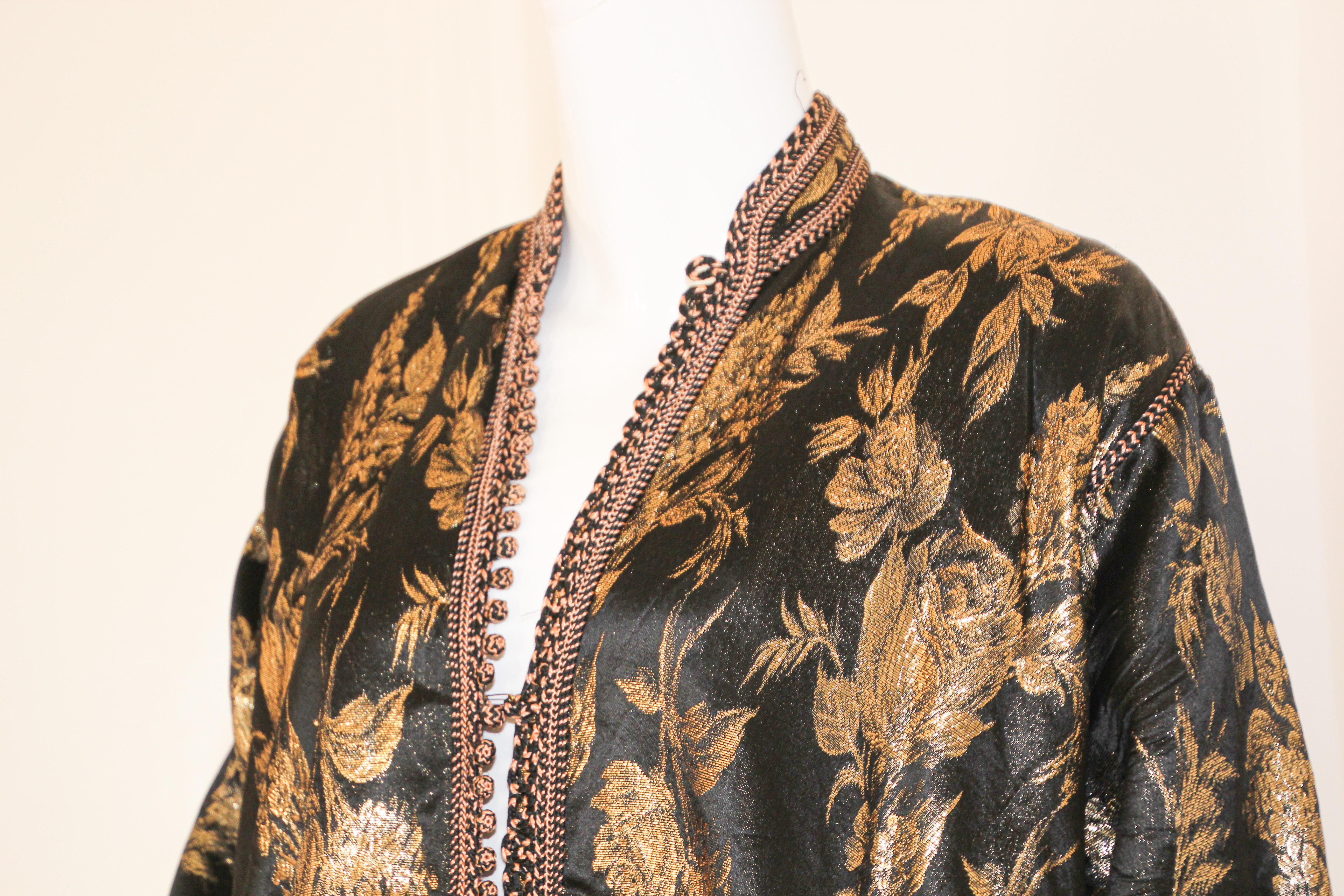 Vintage Moroccan Caftan, Black and Gold Embroidered, ca. 1960s In Good Condition For Sale In North Hollywood, CA
