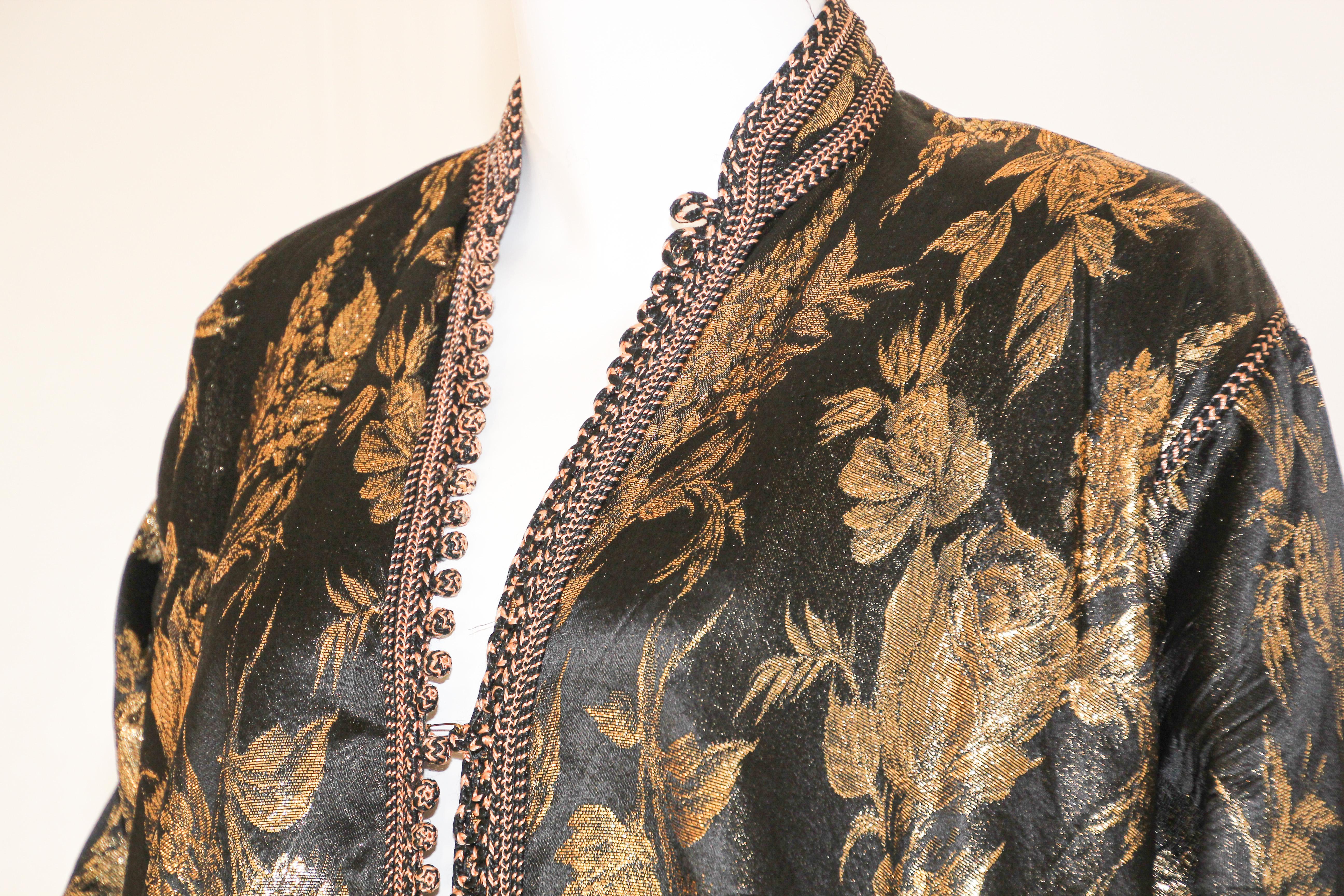 Vintage Moroccan Caftan, Black and Gold Embroidered, ca. 1960s For Sale 3